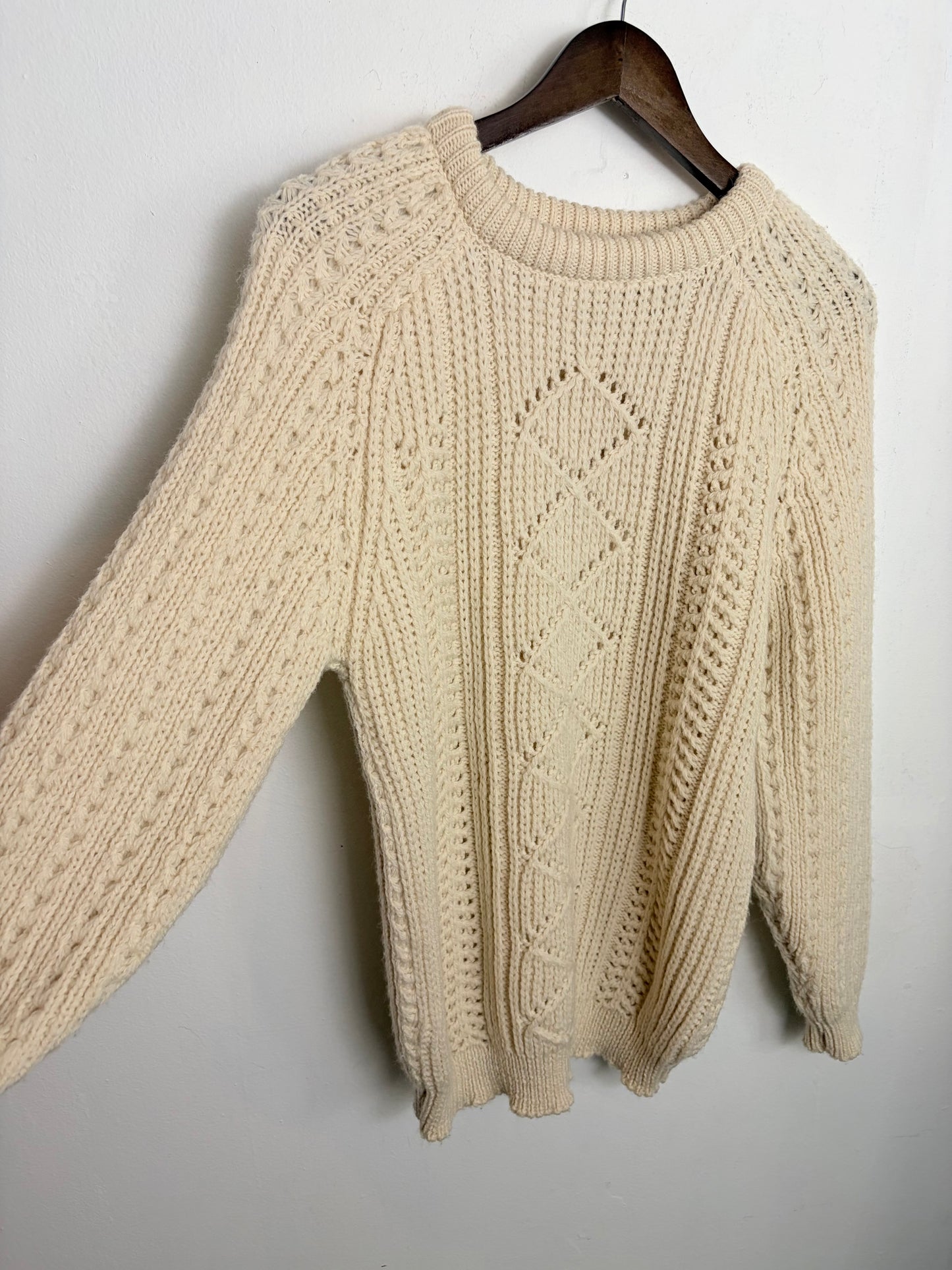 Vintage Ivory Pure Wool Cable-Knit Sweater