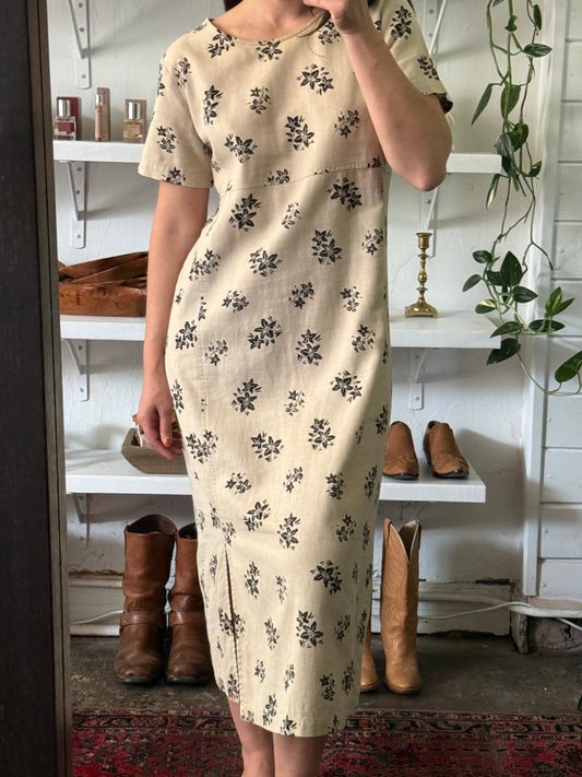 Vintage Floral Creme Canvas Cotton Dress