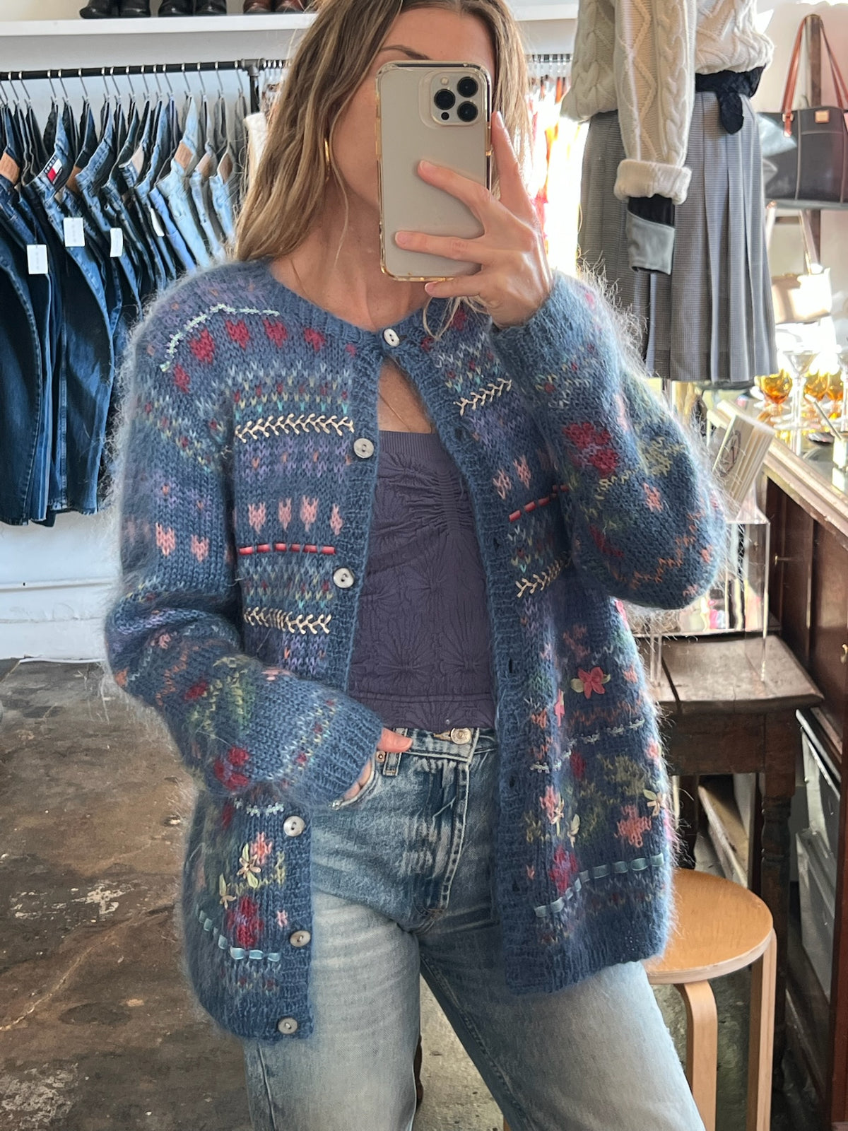 Darling Vintage Fluffy Ribbon-Embroidered Floral Cardigan