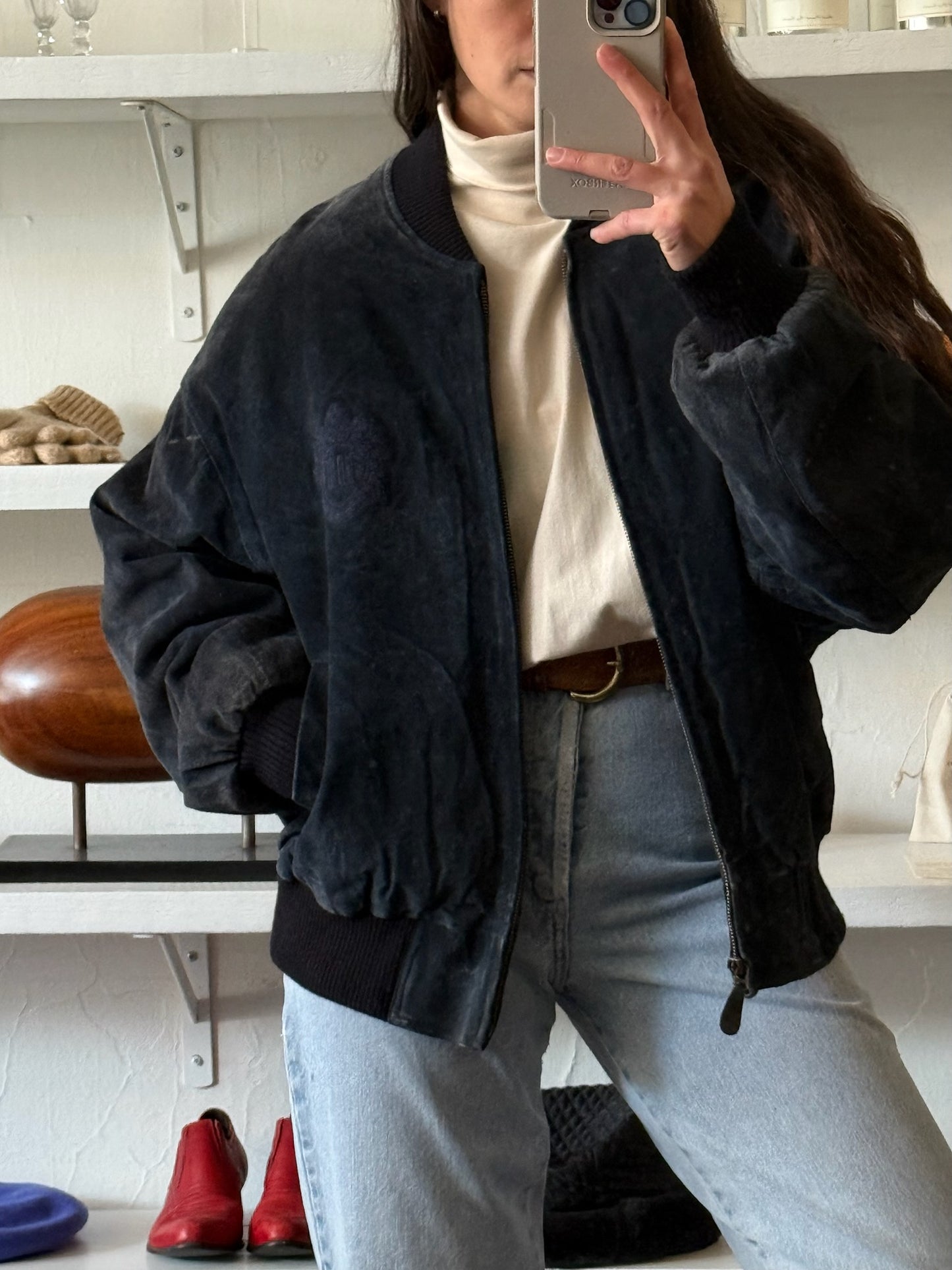Vintage Charcoal Blue Suede Jacket