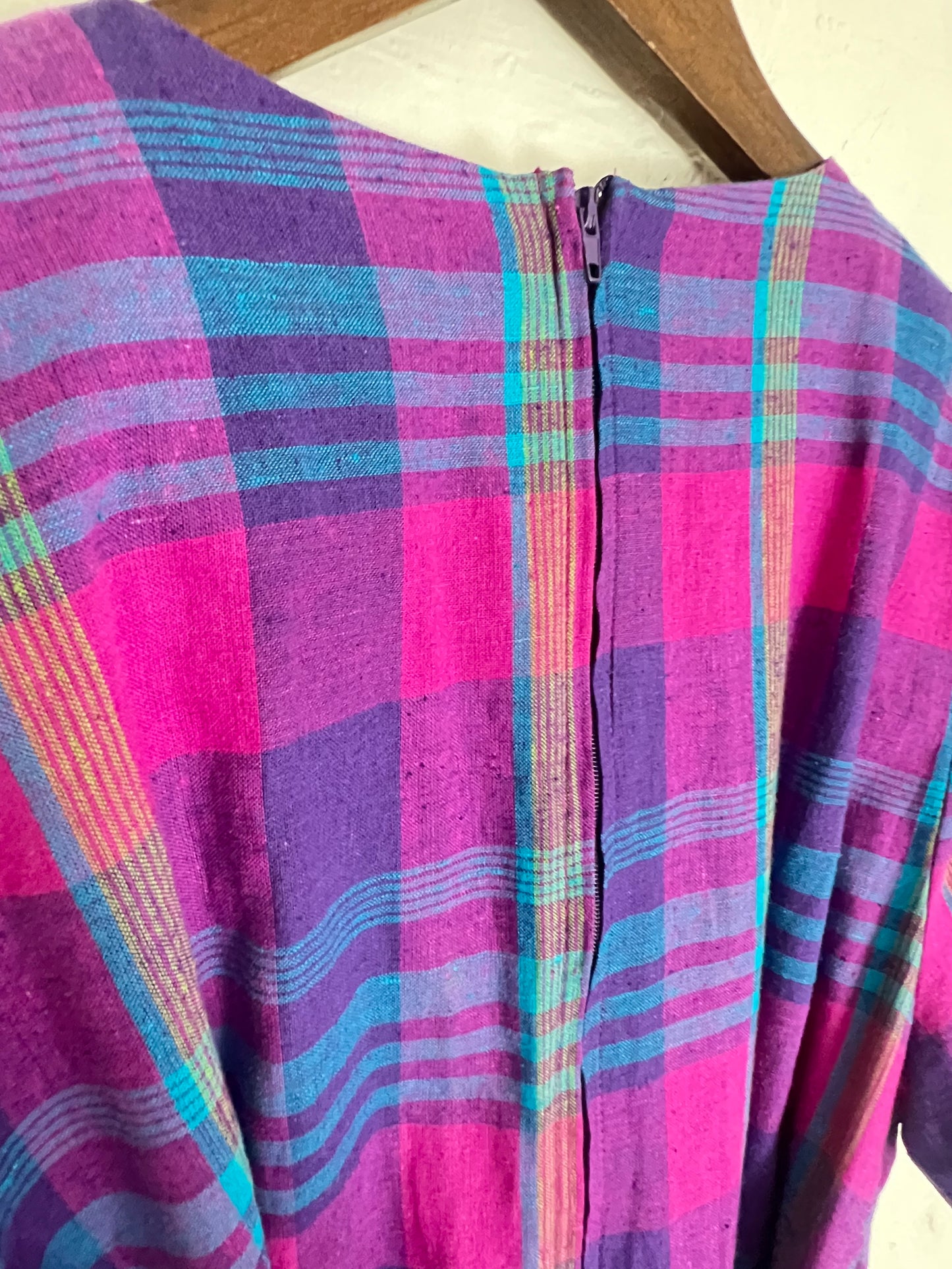 Vintage Plaid & Pleated Maxi Dress