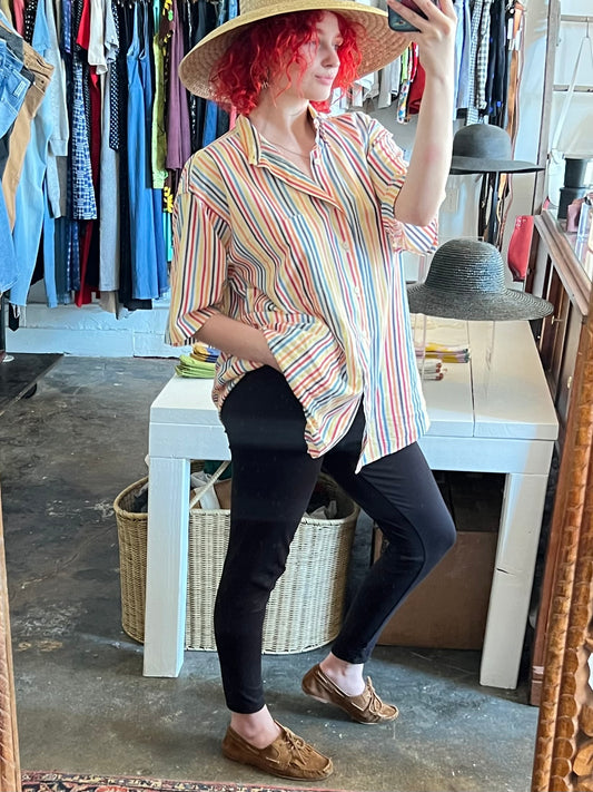 Vintage Colorful Striped Button Up