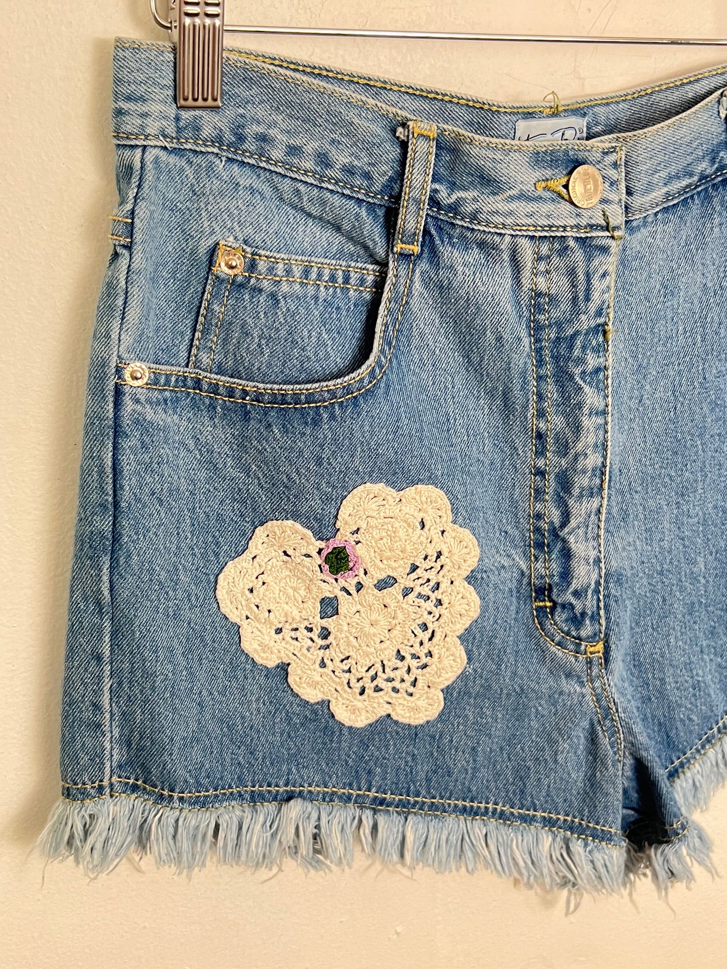 Vintage Crochet Patch Denim Short