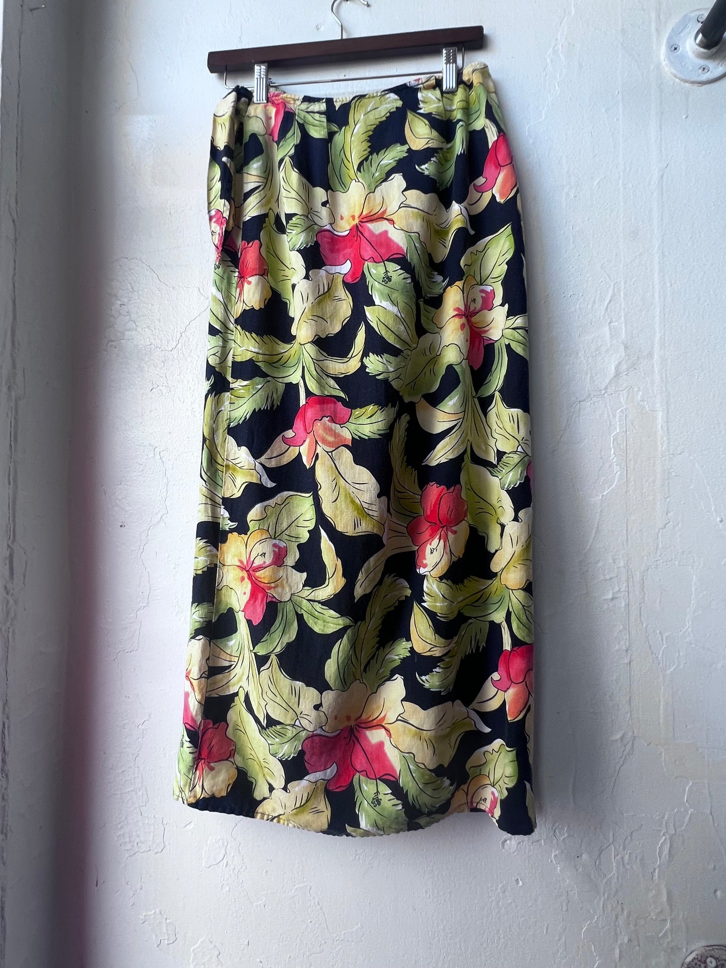 Vintage Tropical Linen Wrap Skirt