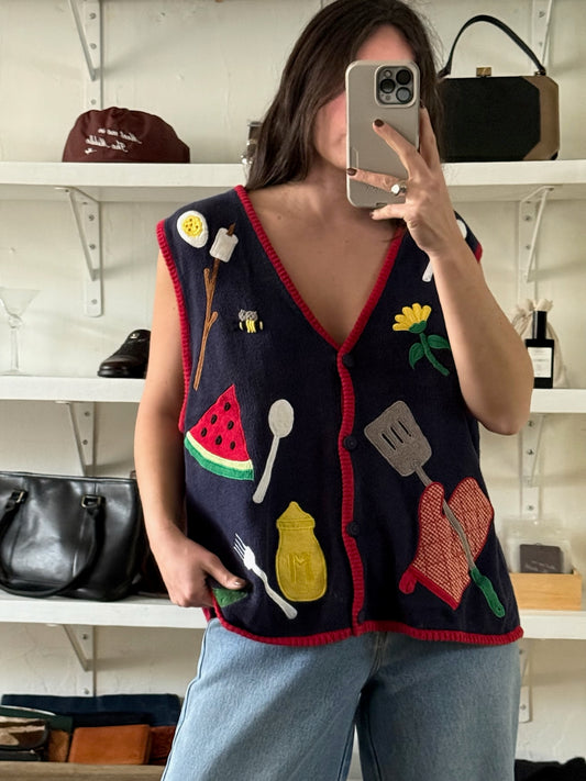 Vintage Watermelon Embroidered Sleeveless Vest