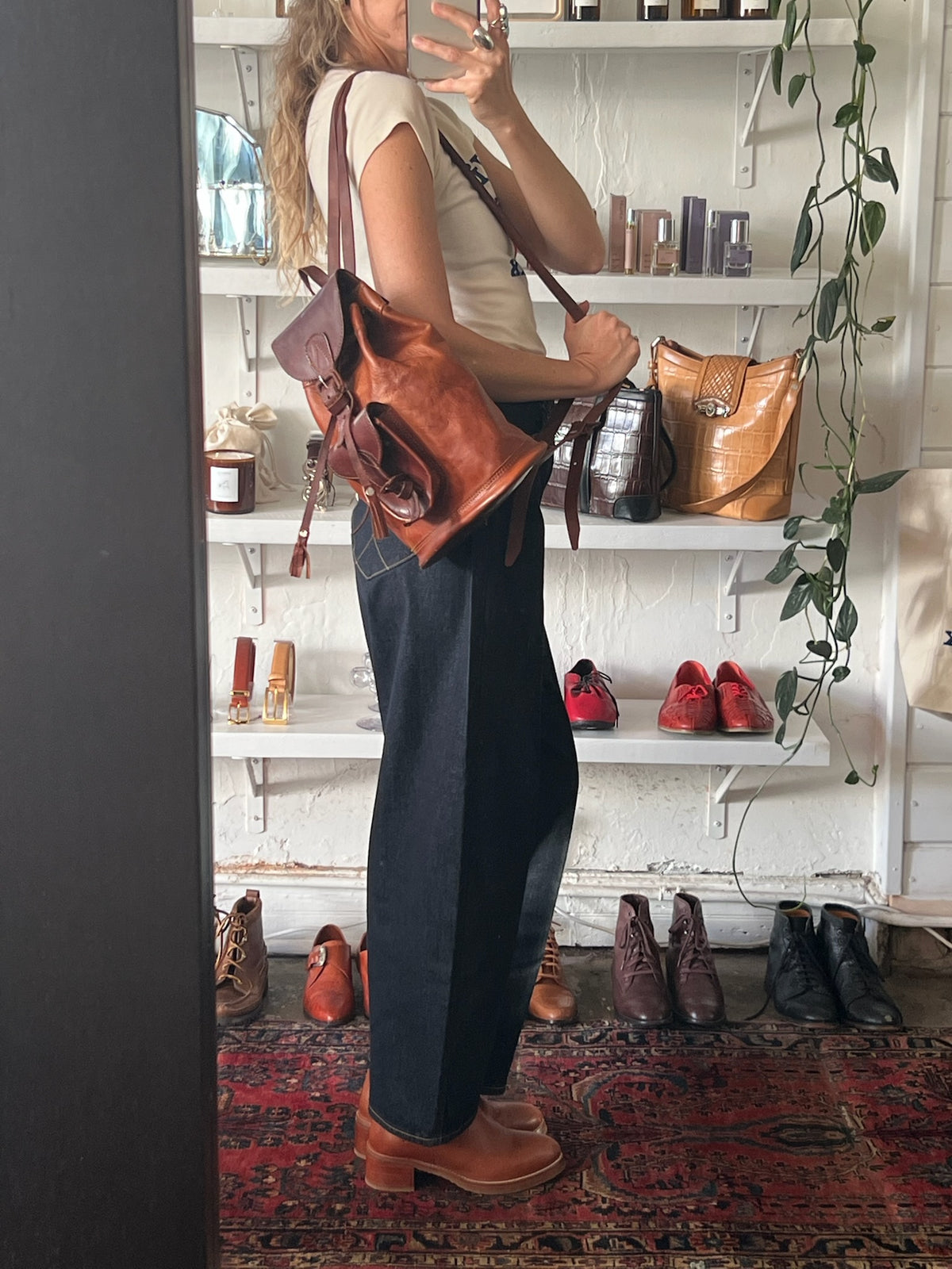 Vintage Two-Tone Brown Leather Backpack