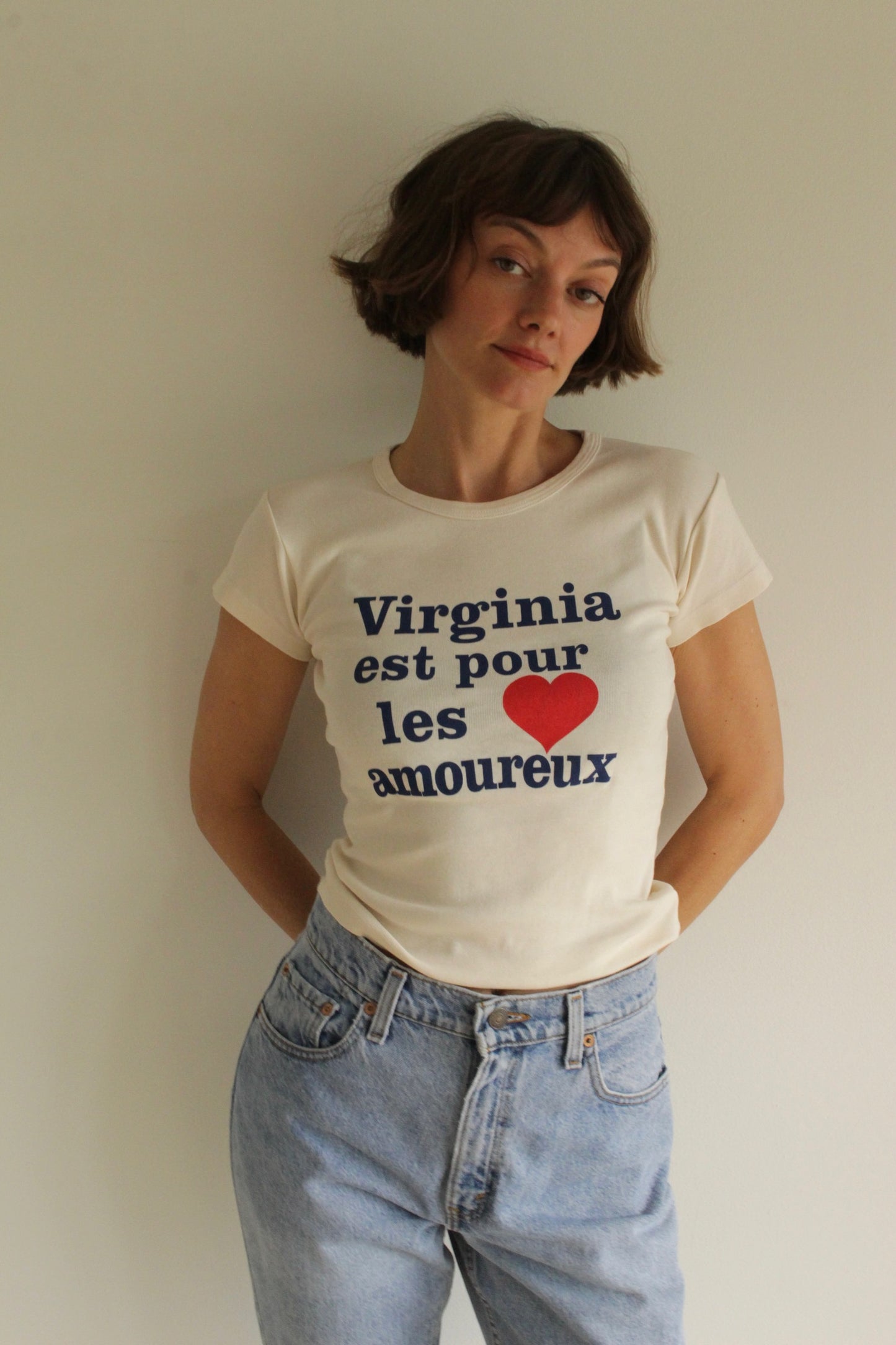 "Virginia Est Pour Les Armoureux" Cap Sleeve Baby Rib T-Shirt