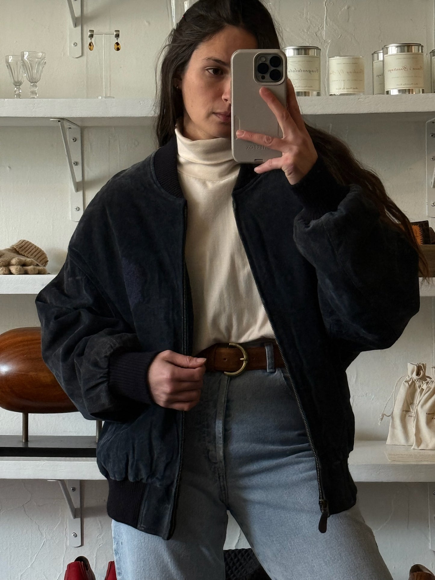 Vintage Charcoal Blue Suede Jacket