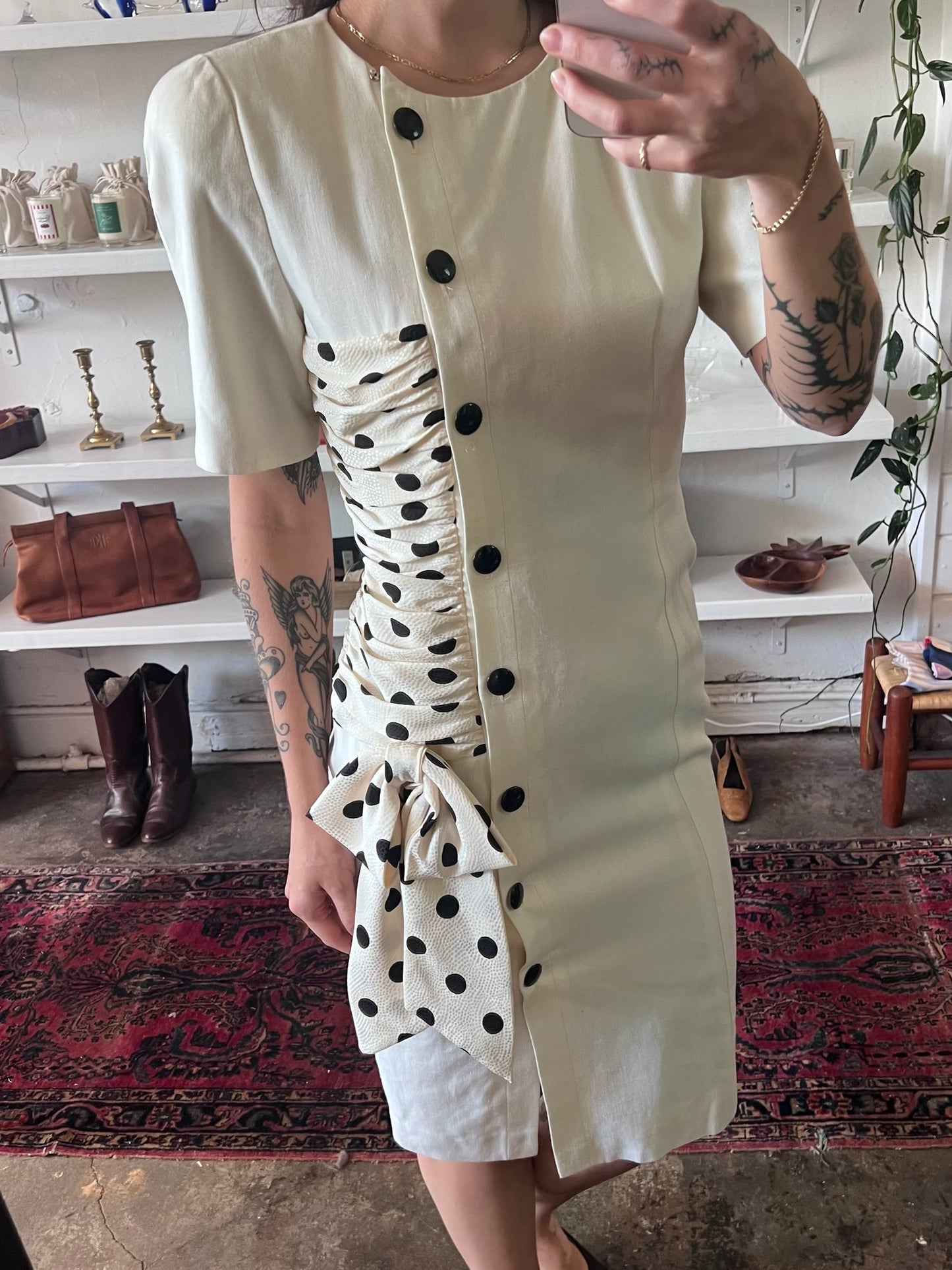 Vintage Polka Dot Accent Dress