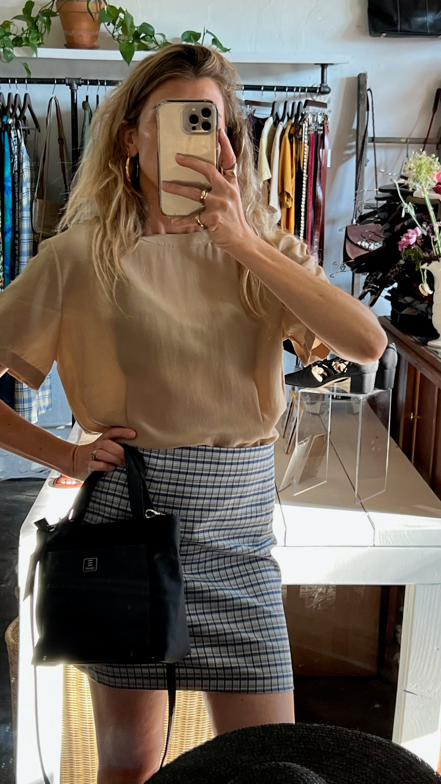 Vintage Navy & Slate Plaid Skirt