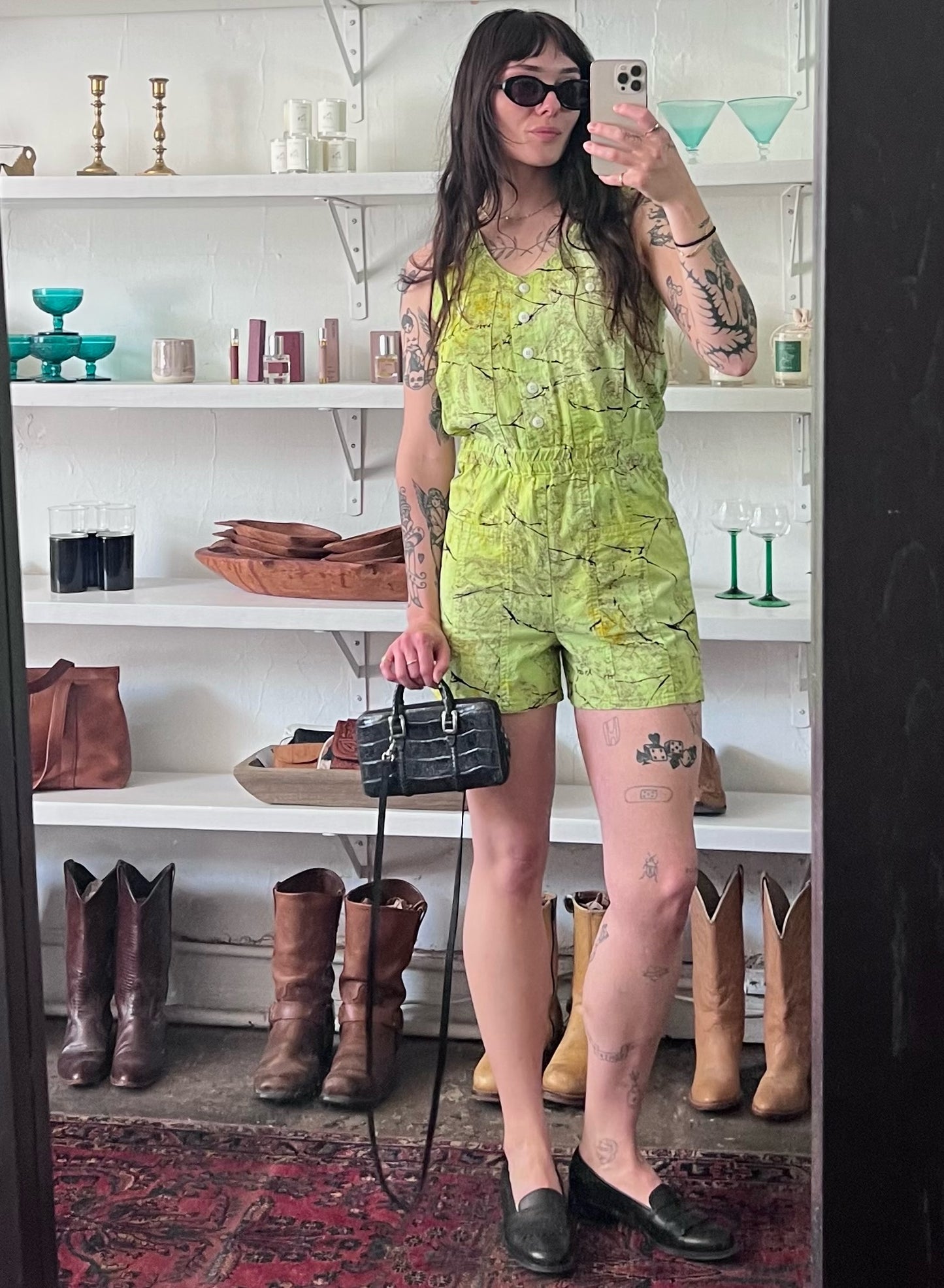 Vintage Marbled Lime & Onyx Romper