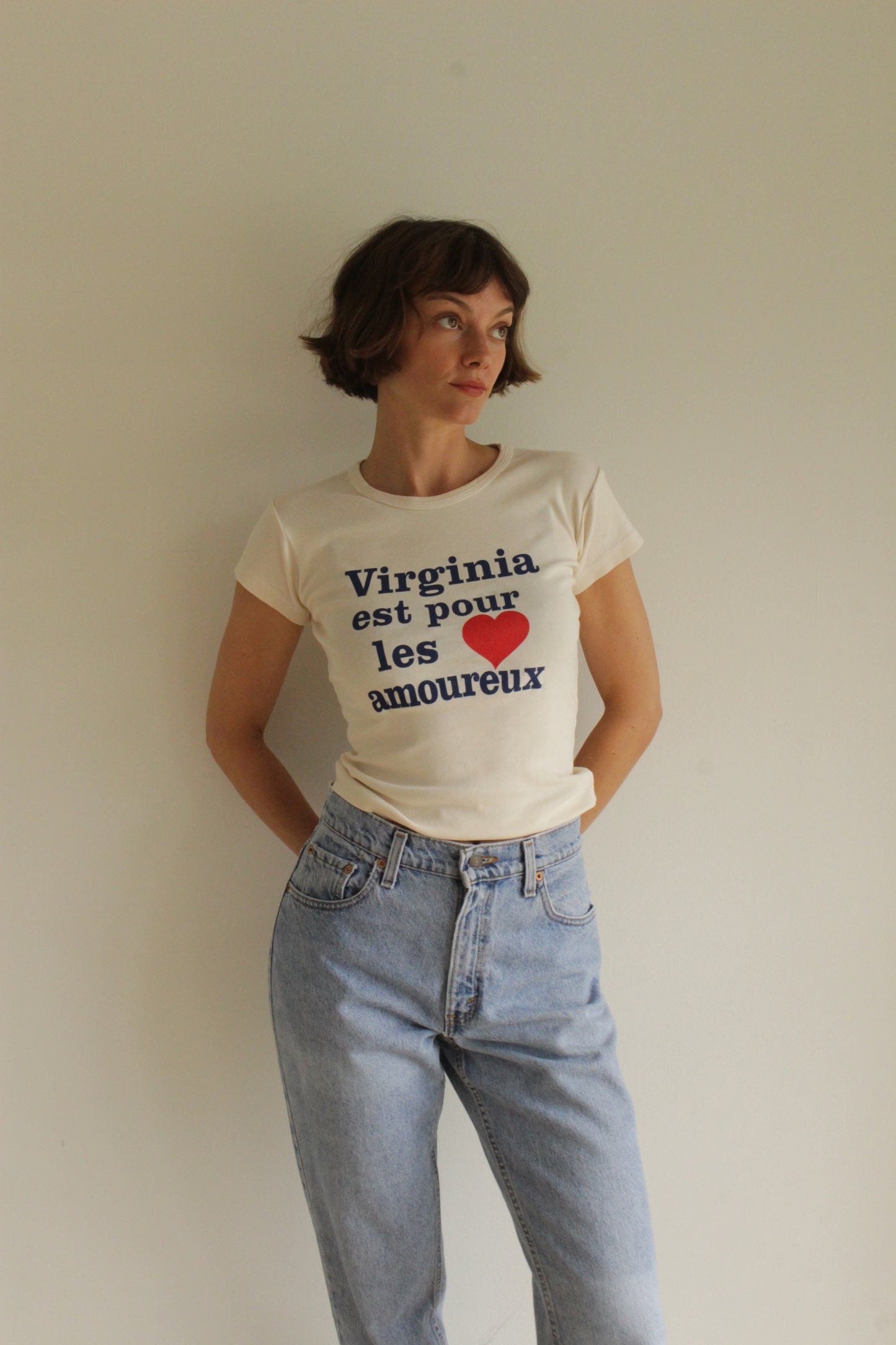 "Virginia Est Pour Les Armoureux" Cap Sleeve Baby Rib T-Shirt