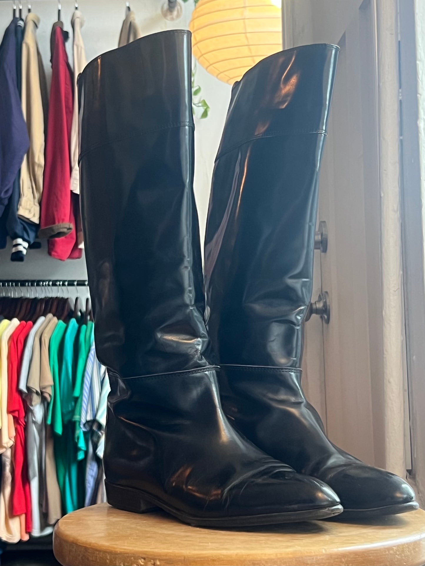 Vintage Jet Black Leather Riding Boot