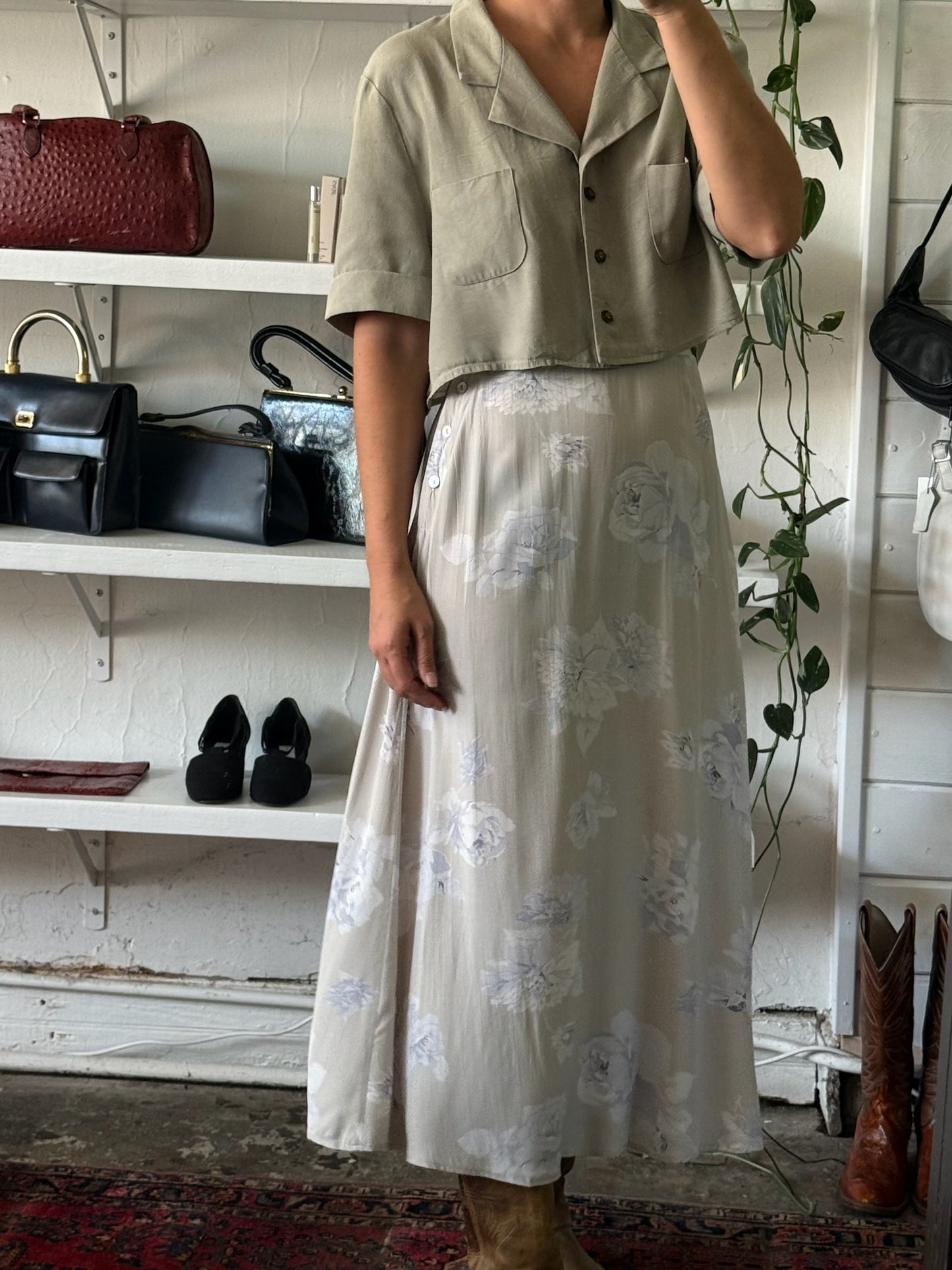 Lovely Vintage Pale Floral Maxi Skirt