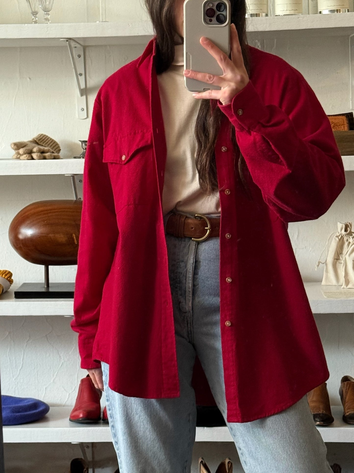 Vintage Crimson Long Sleeve Button Up