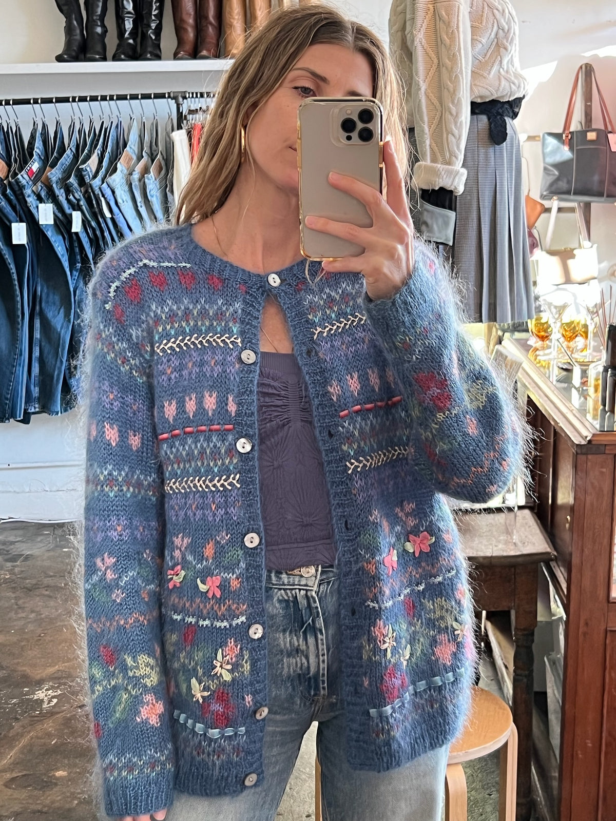 Darling Vintage Fluffy Ribbon-Embroidered Floral Cardigan