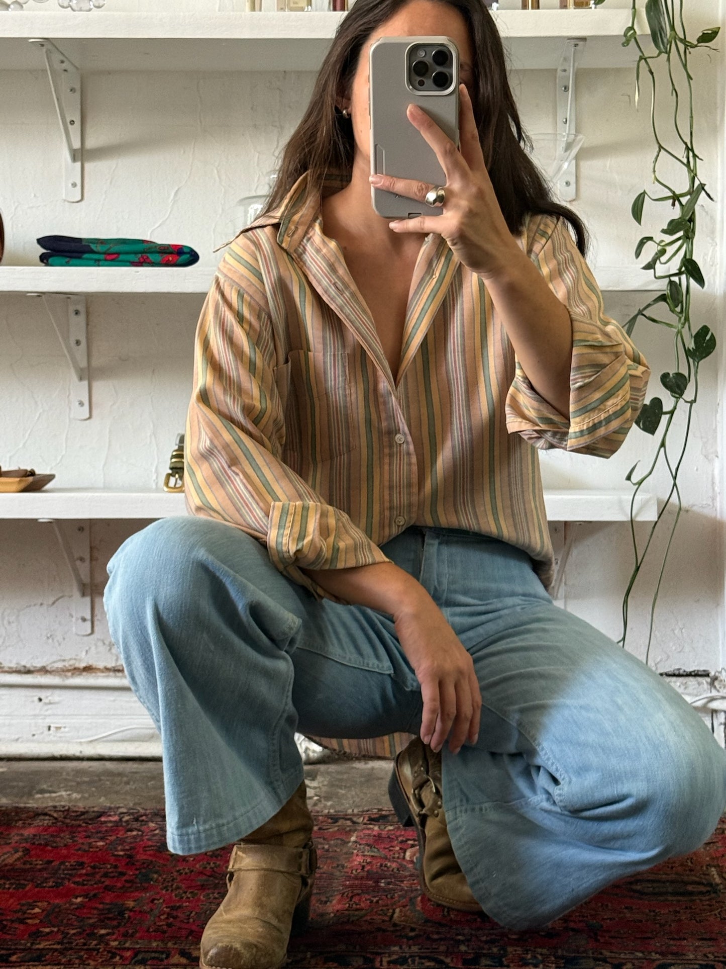 Vintage Sandstone Striped Cotton Shirt