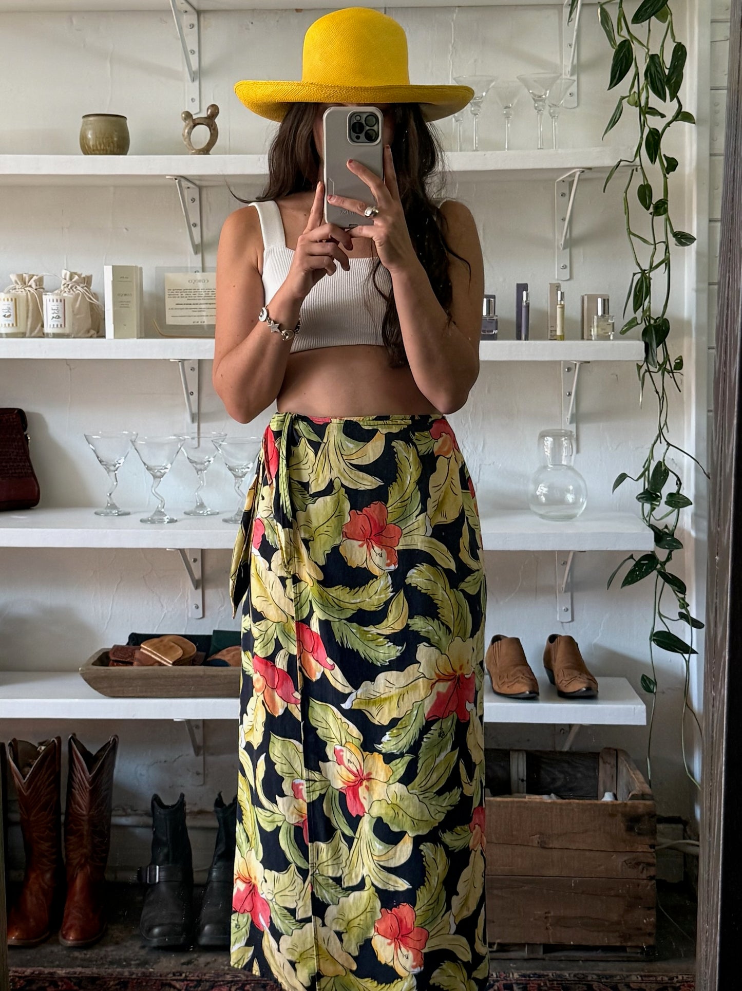 Vintage Tropical Linen Wrap Skirt
