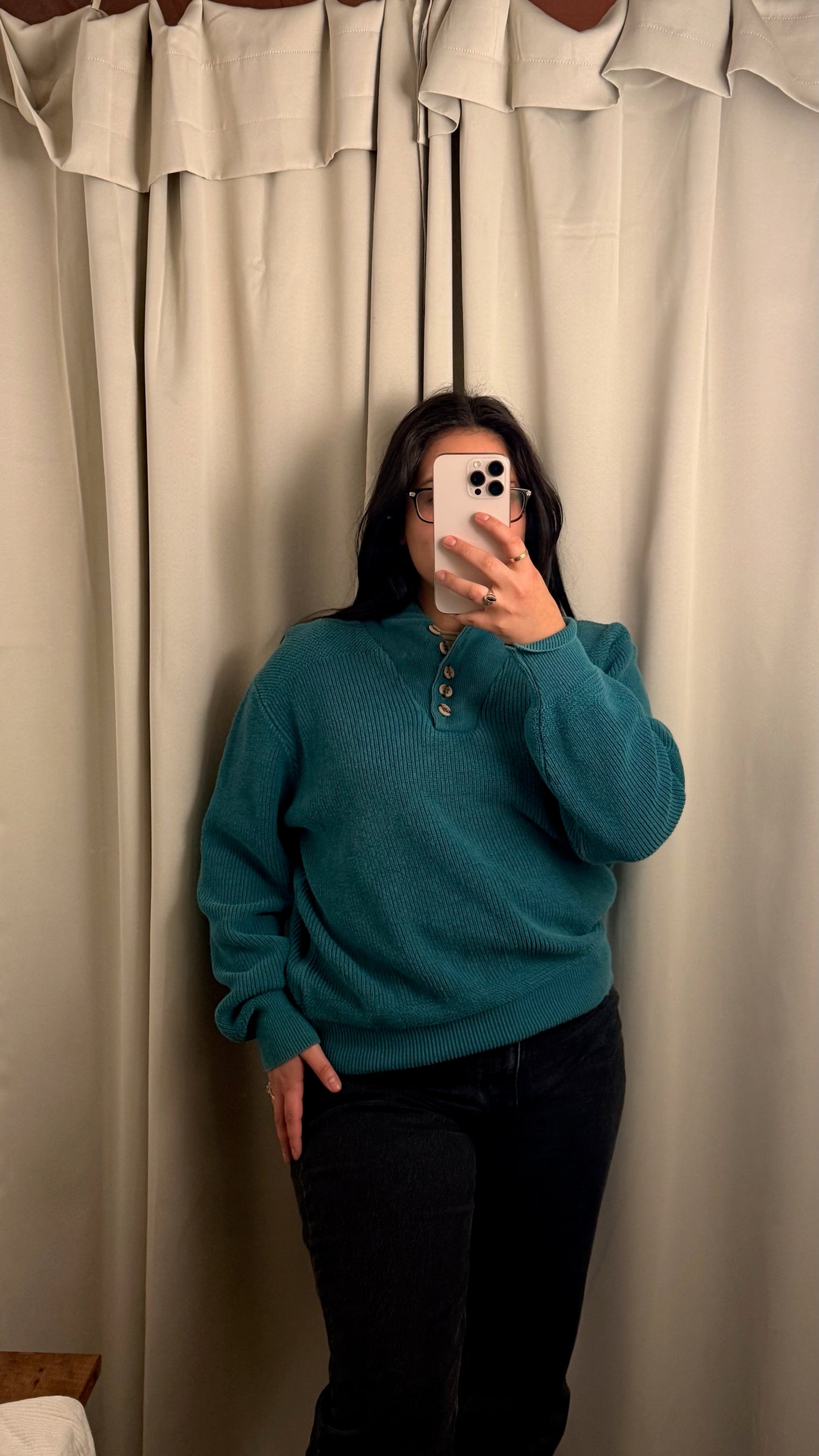 Vintage Seafoam Knit Henley Sweater