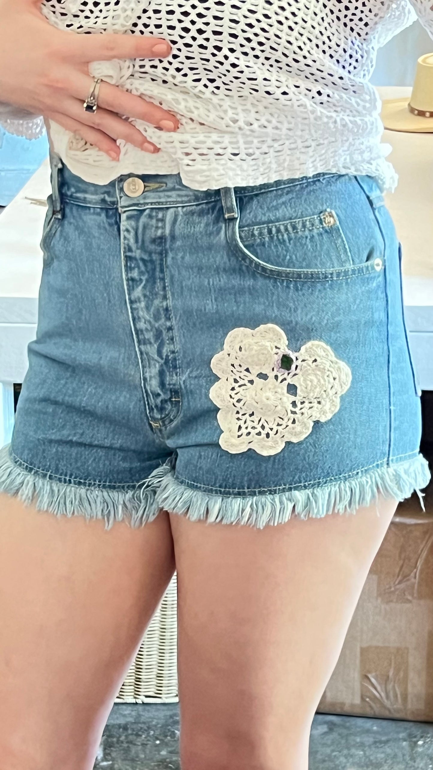 Vintage Crochet Patch Denim Short