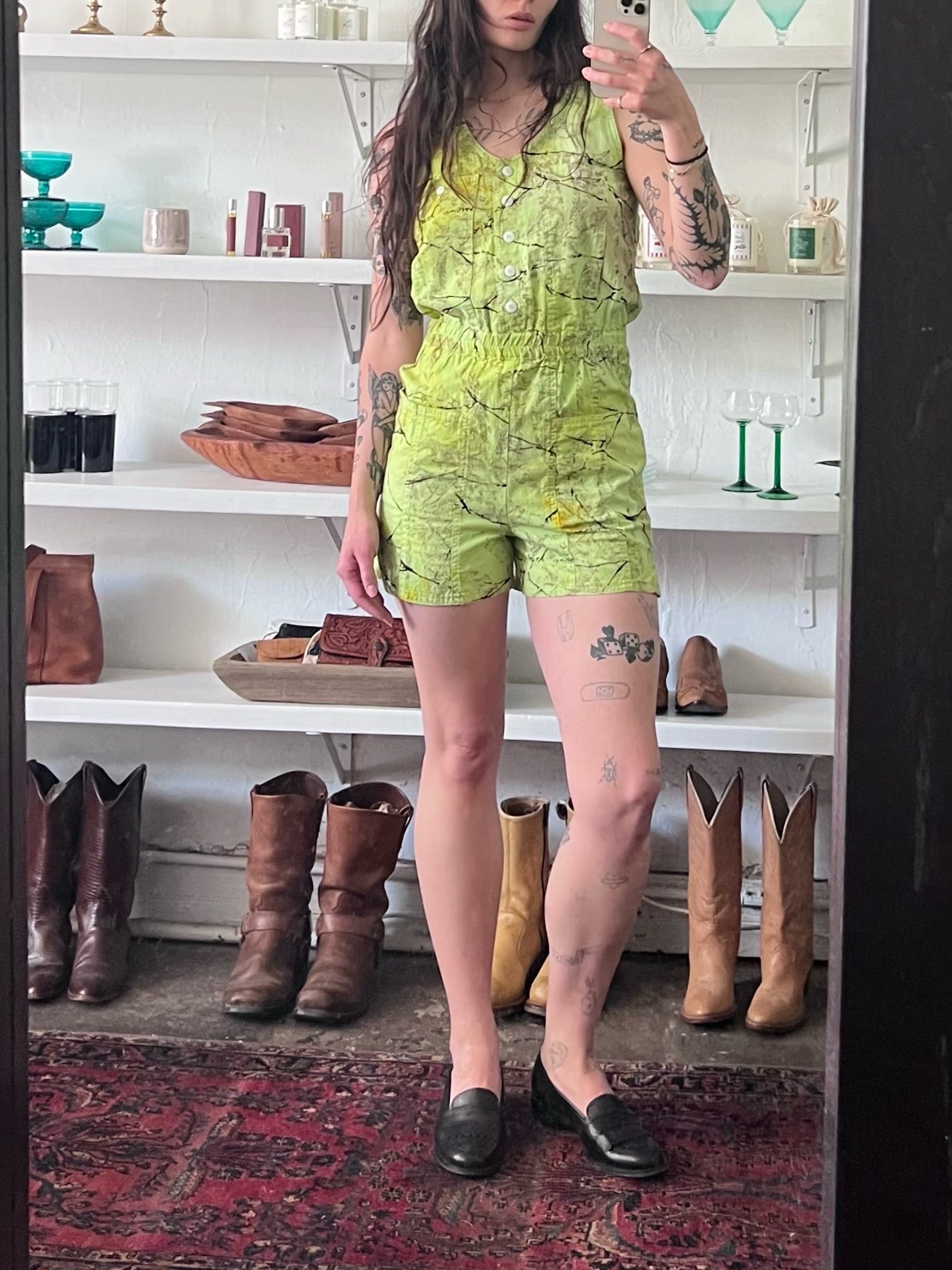 Vintage Marbled Lime & Onyx Romper