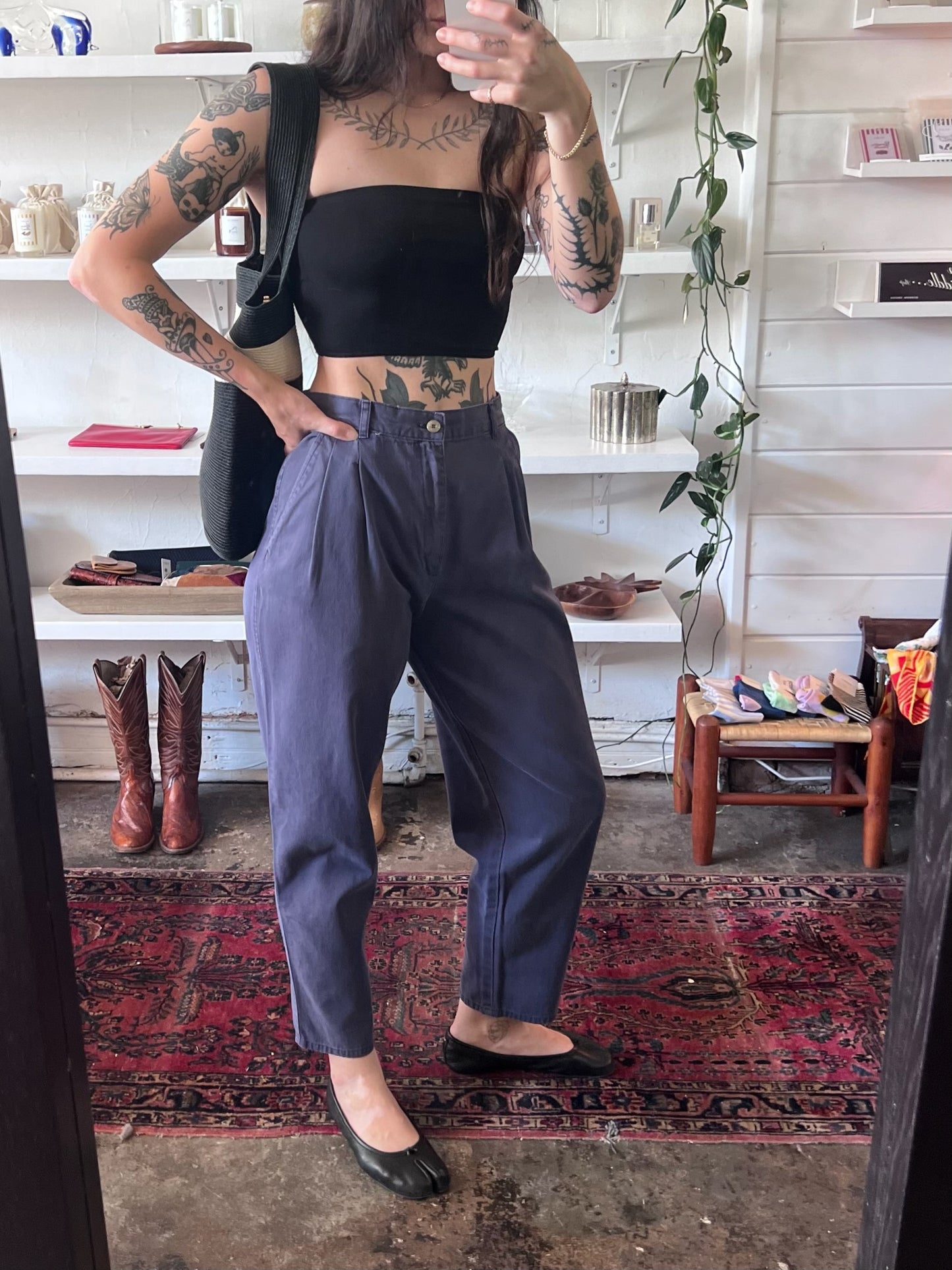 Vintage Navy Pleated Trousers
