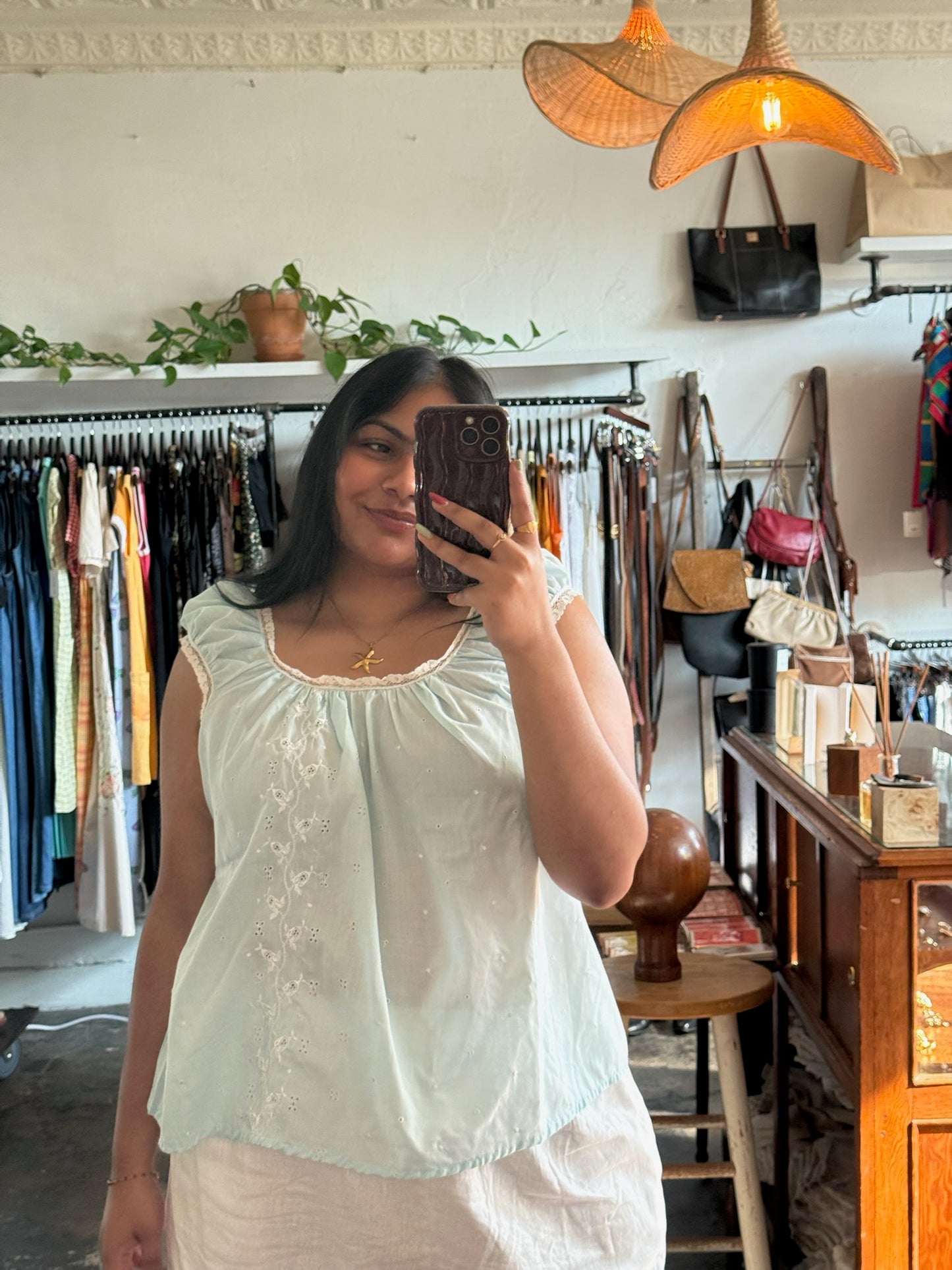 Vintage Baby Blue Eyelet Blouse