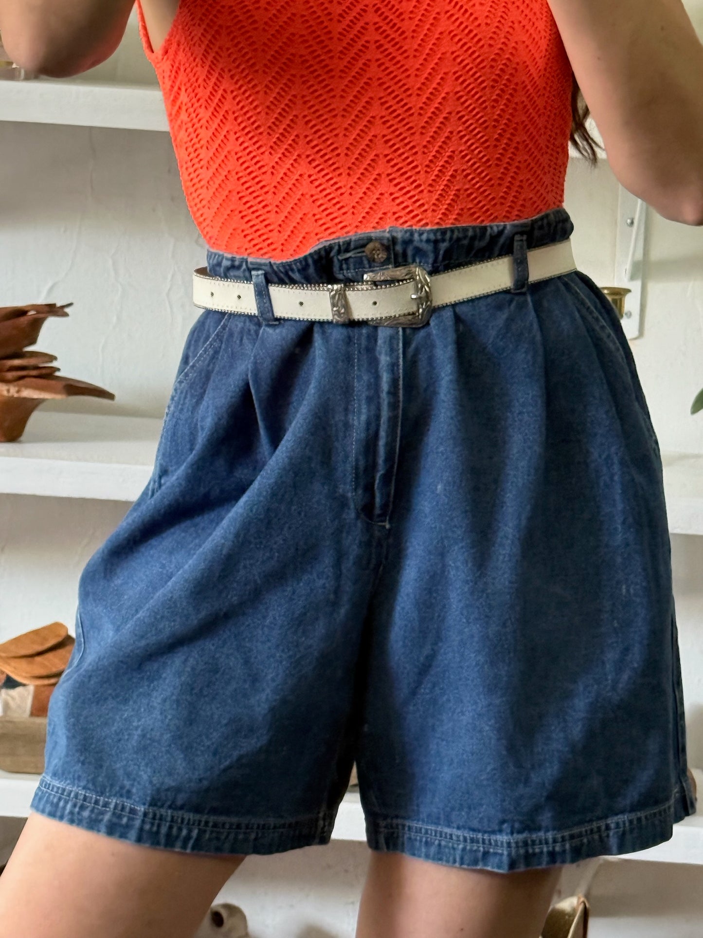 Vintage Pleated Denim Short