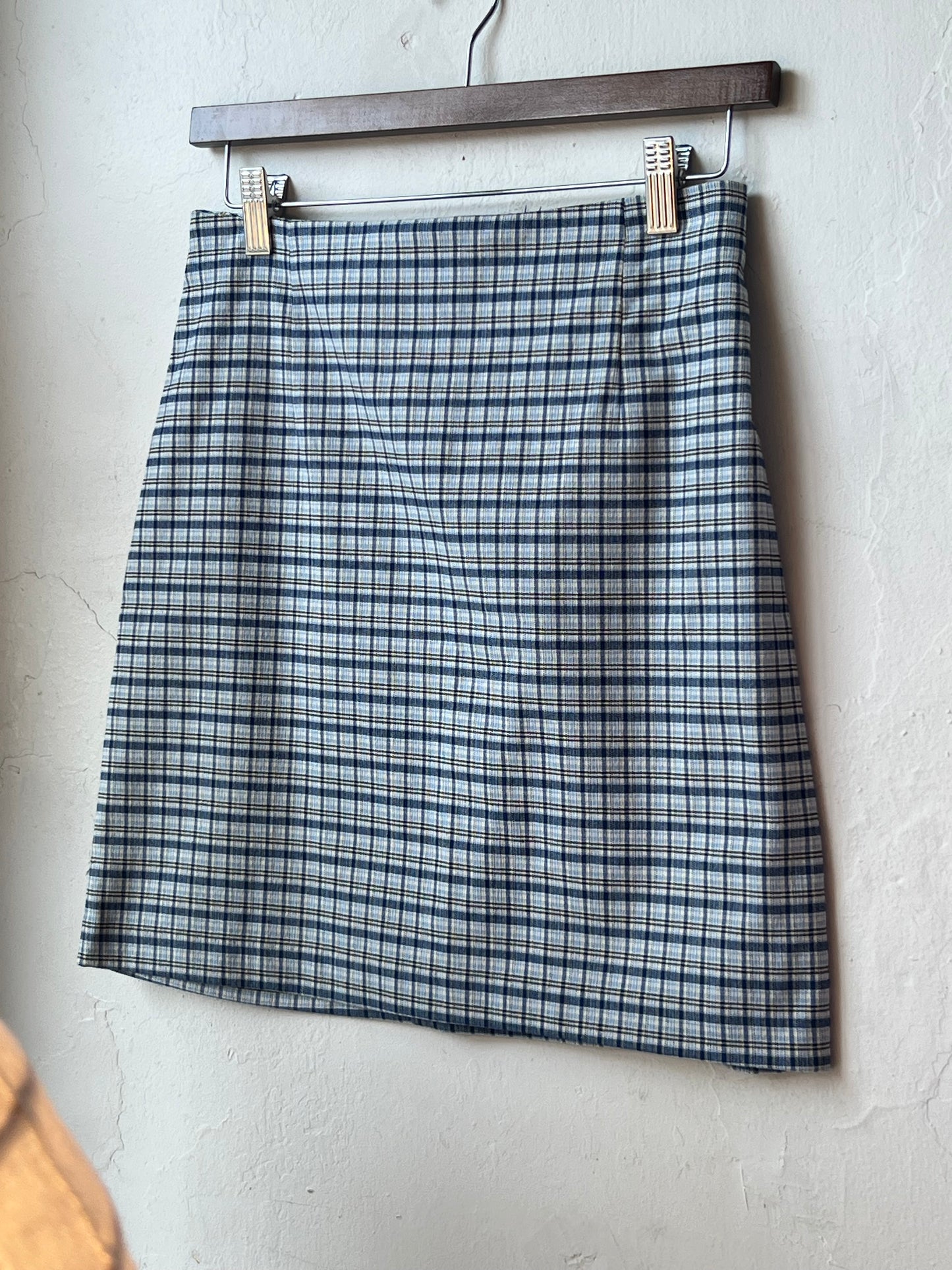 Vintage Navy & Slate Plaid Skirt