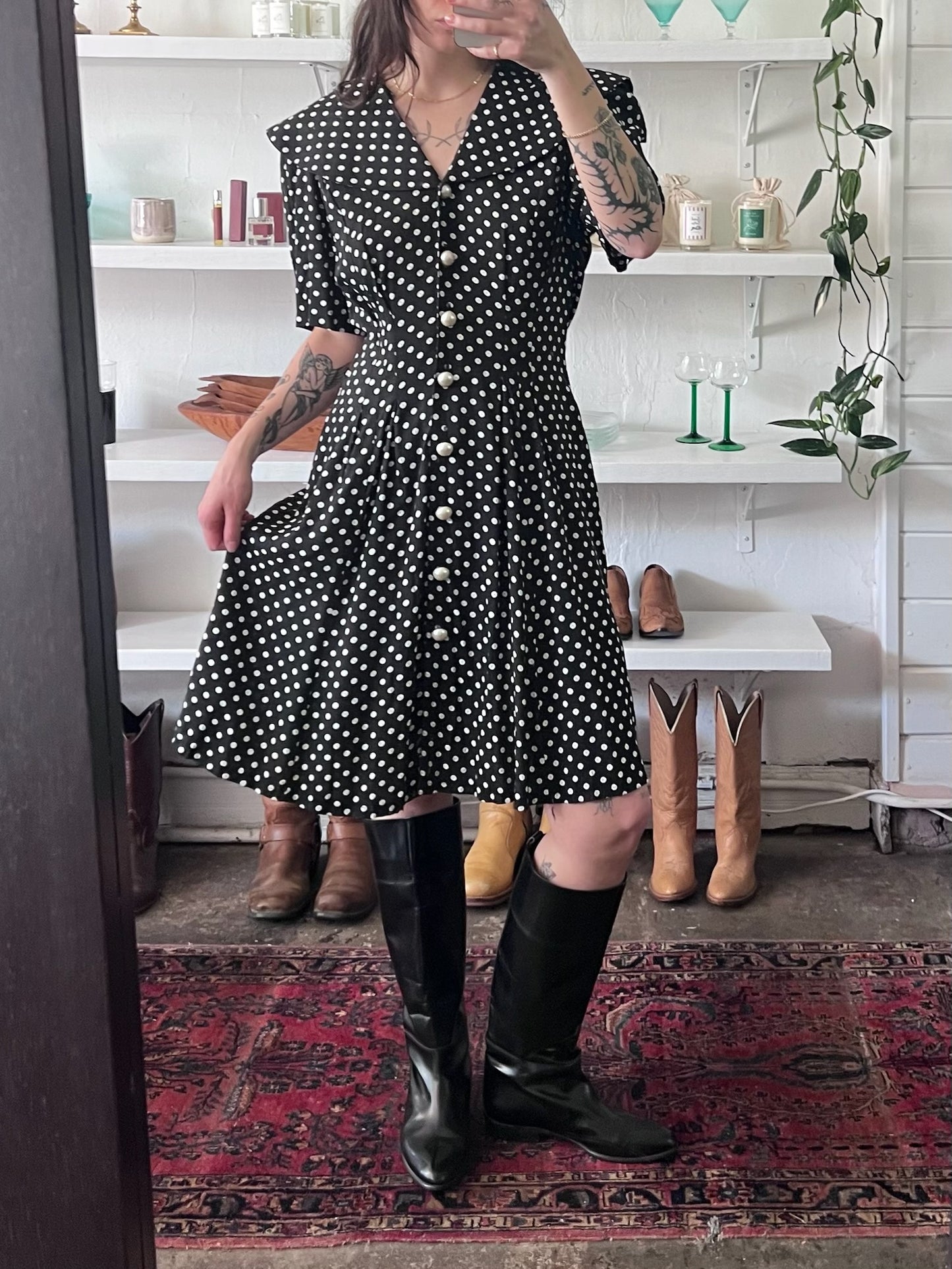 Vintage Jet Black Leather Riding Boot