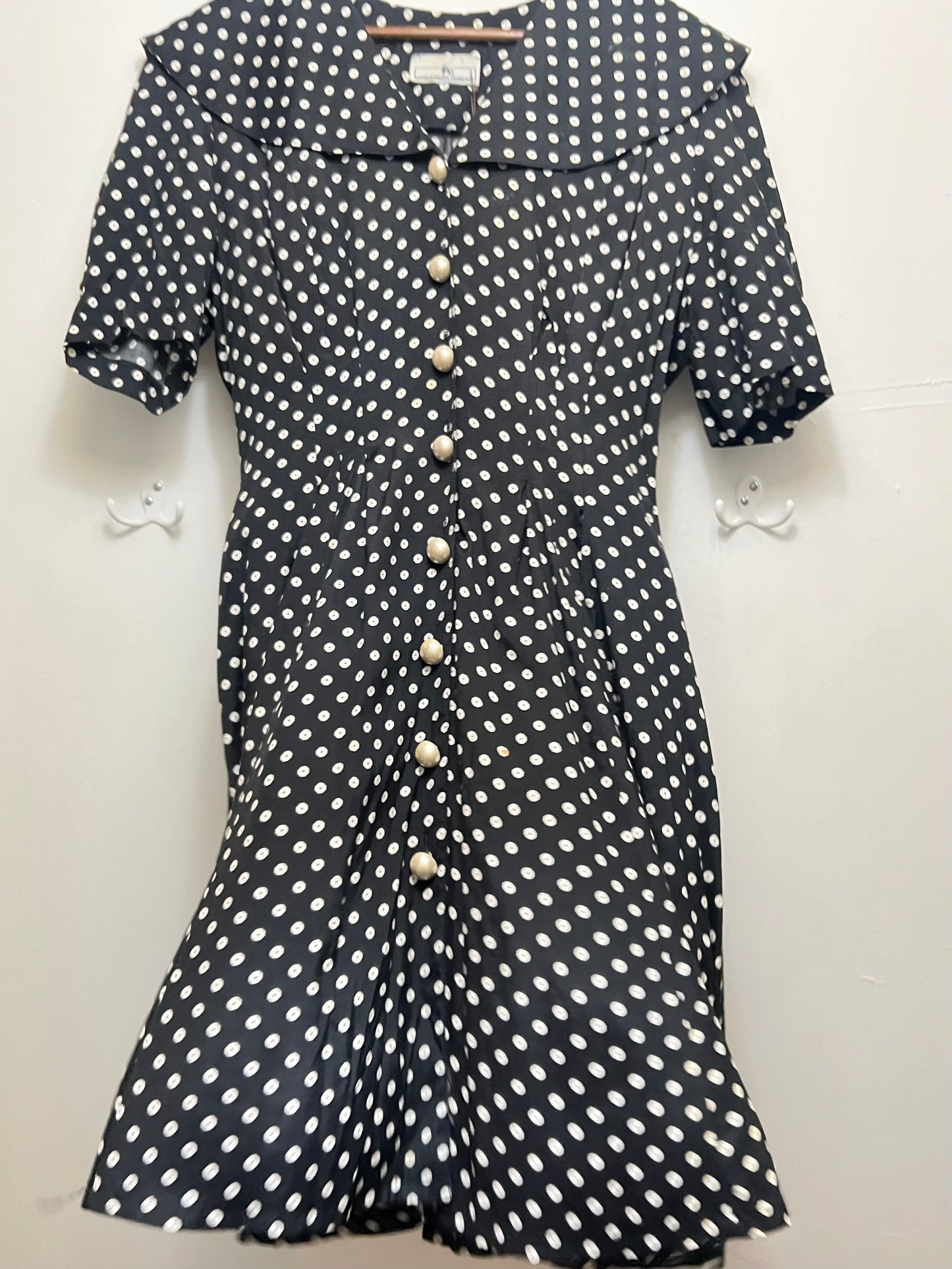 Vintage Ivory and Onyx Polka Dot Dress