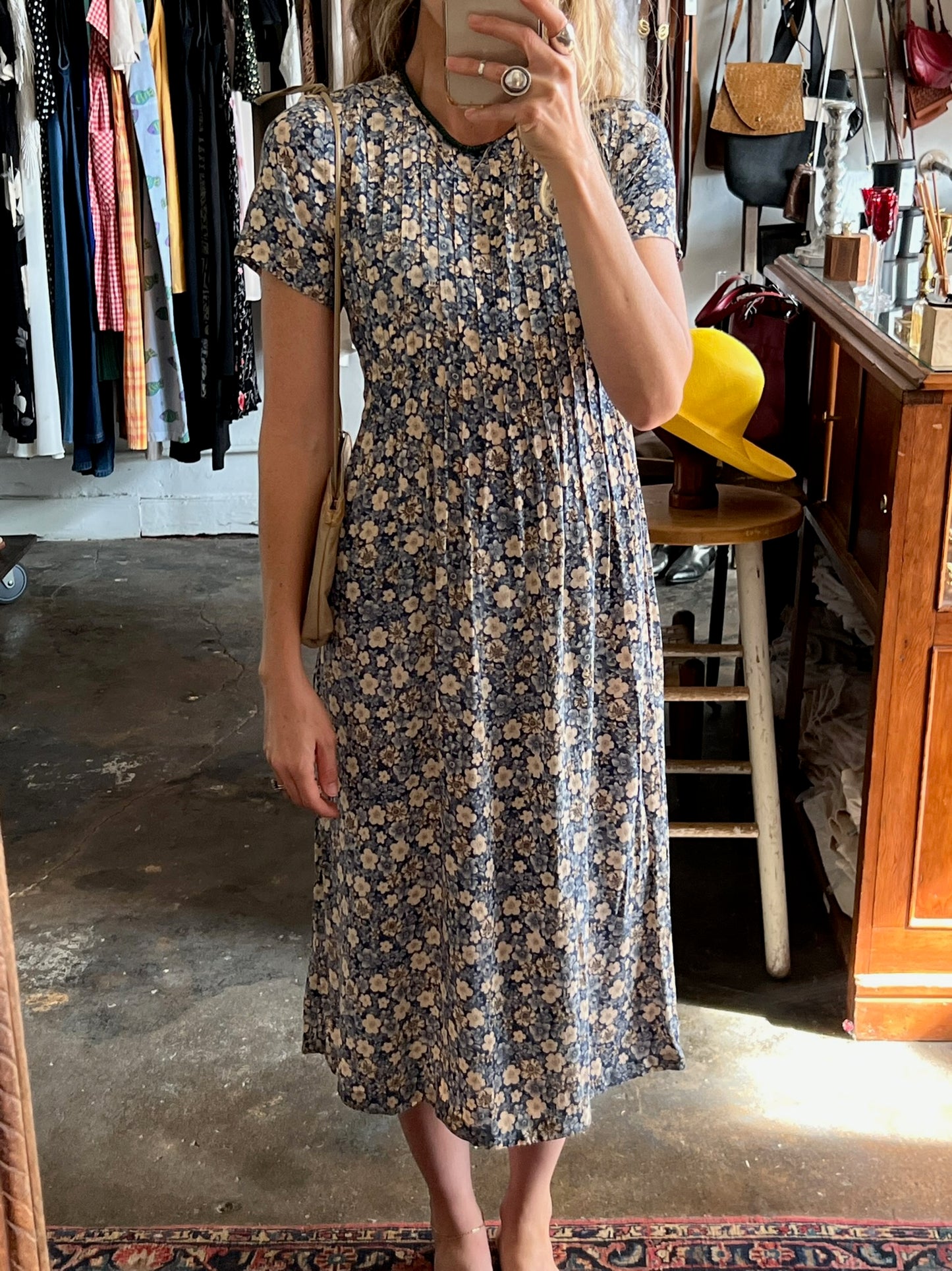 Vintage Floral Pleated Dress