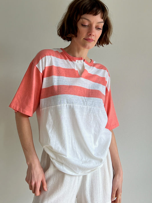 Vintage Retro Stripe Henley Tee