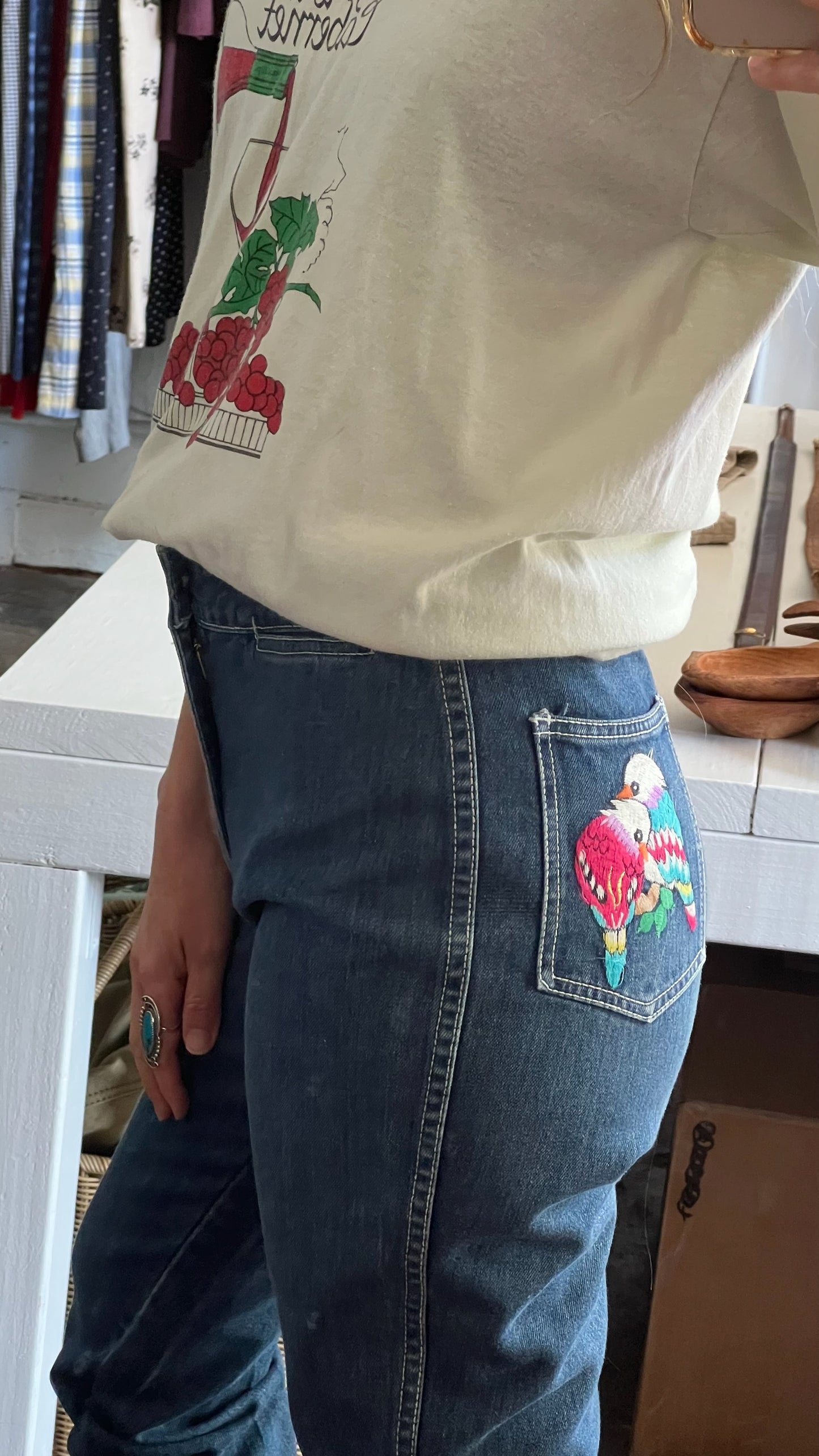 Vintage Bird Duo Embroidered Denim