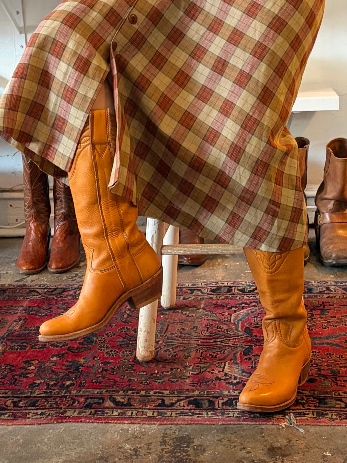 Vintage Clay Leather Cowboy Boots