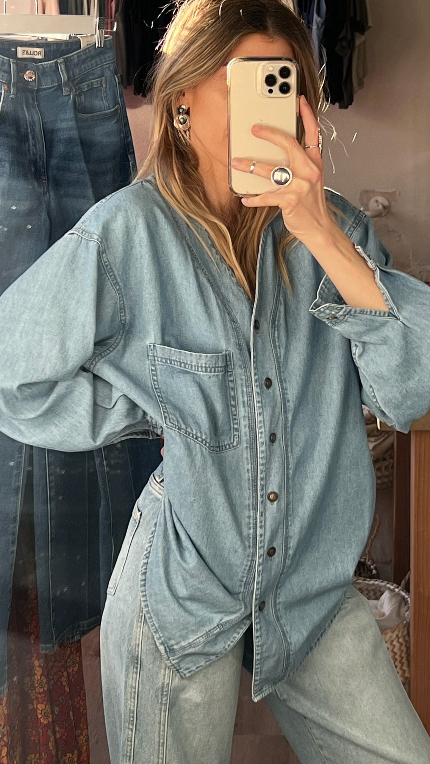 Vintage Cotton Denim Front -Closure Top