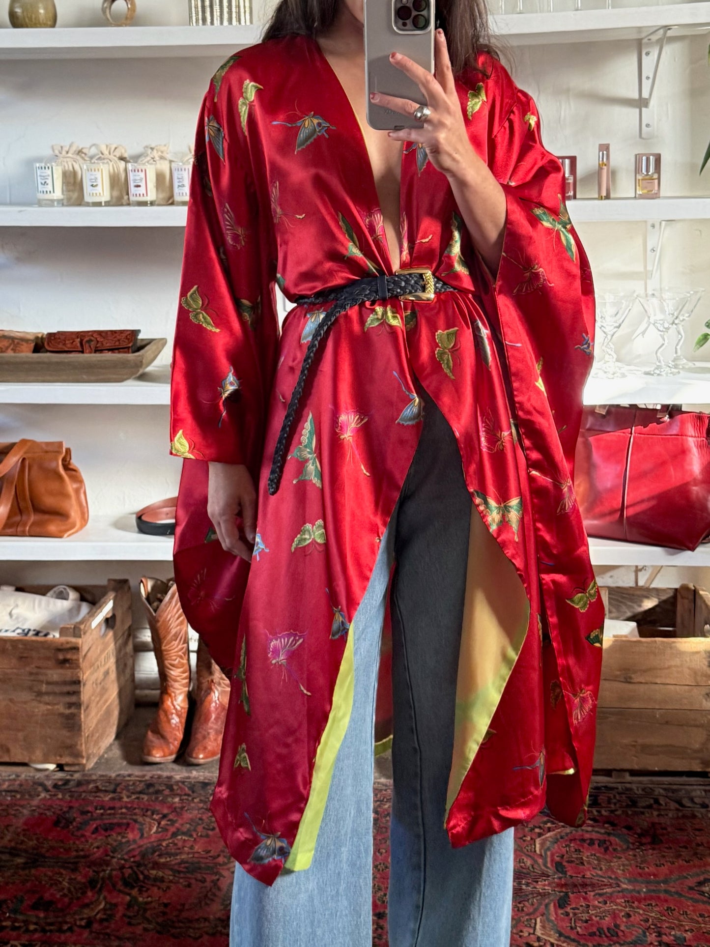 Incredible Vintage Butterfly Satin Kimono