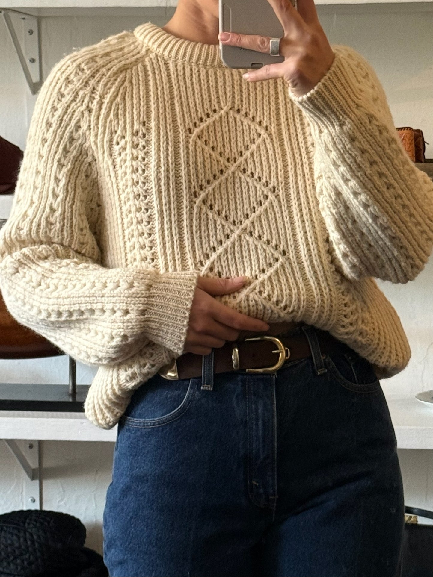 Vintage Ivory Pure Wool Cable-Knit Sweater