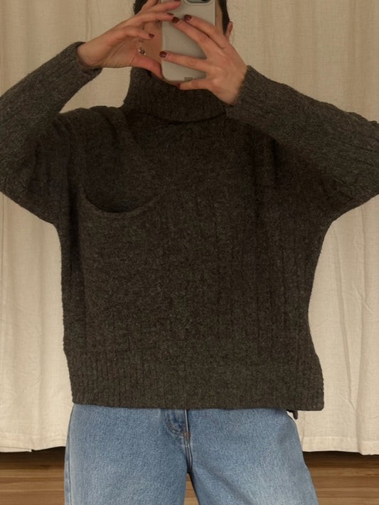 Vintage Charcoal Wool Knit Pullover