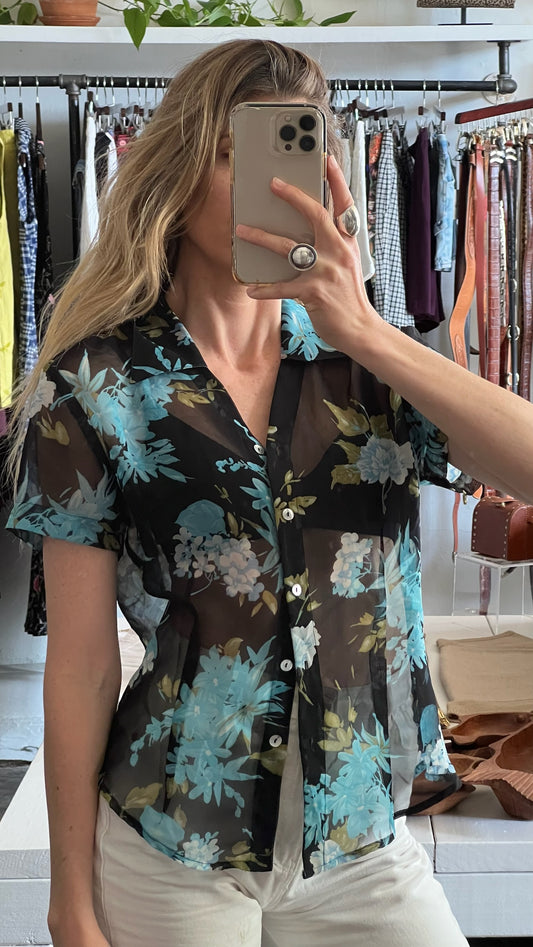 Vintage Floral Sheer Blouse