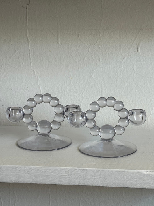 Vintage Glass Bubble Candlestick Holders
