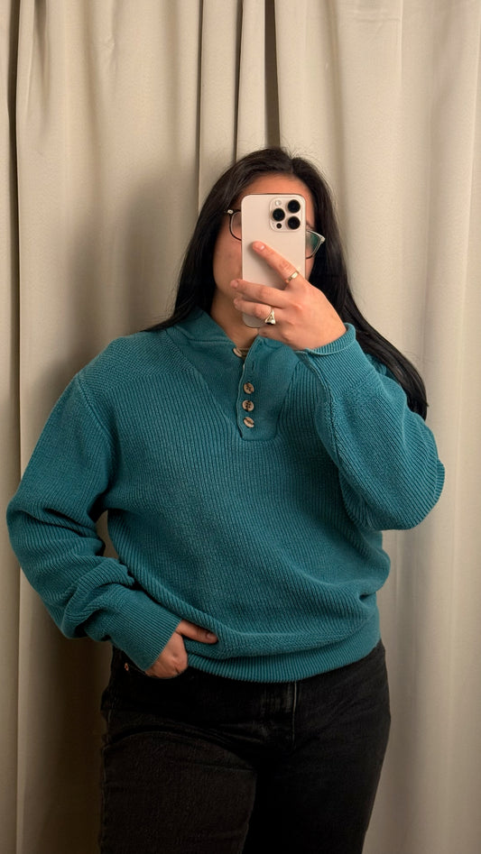 Vintage Seafoam Knit Henley Sweater