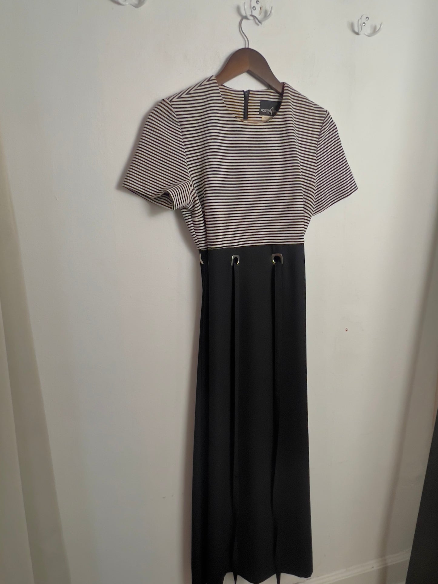 Vintage Striped Cinch Tie Empire Dress