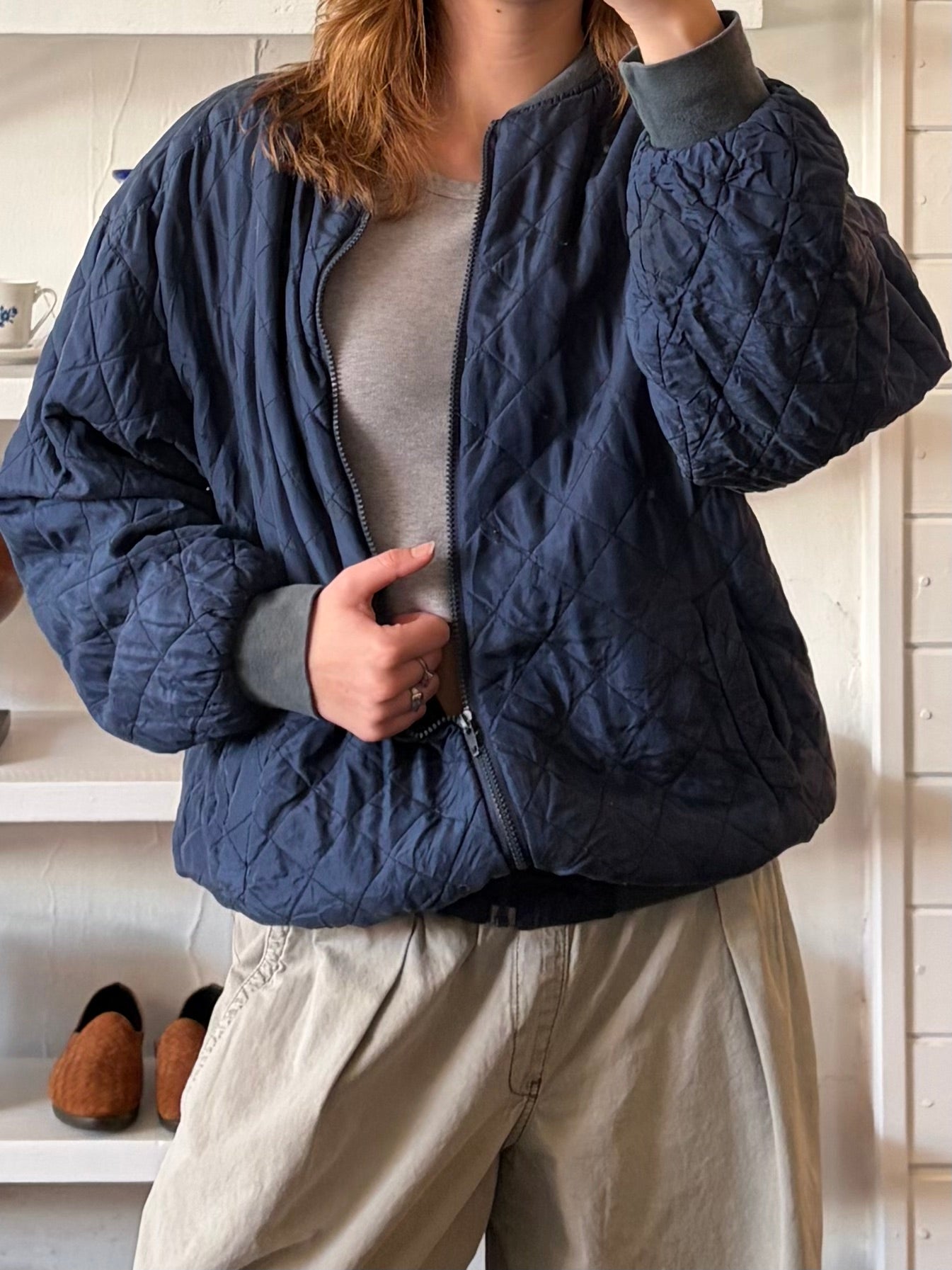 Vintage Navy Silk Easy Jacket