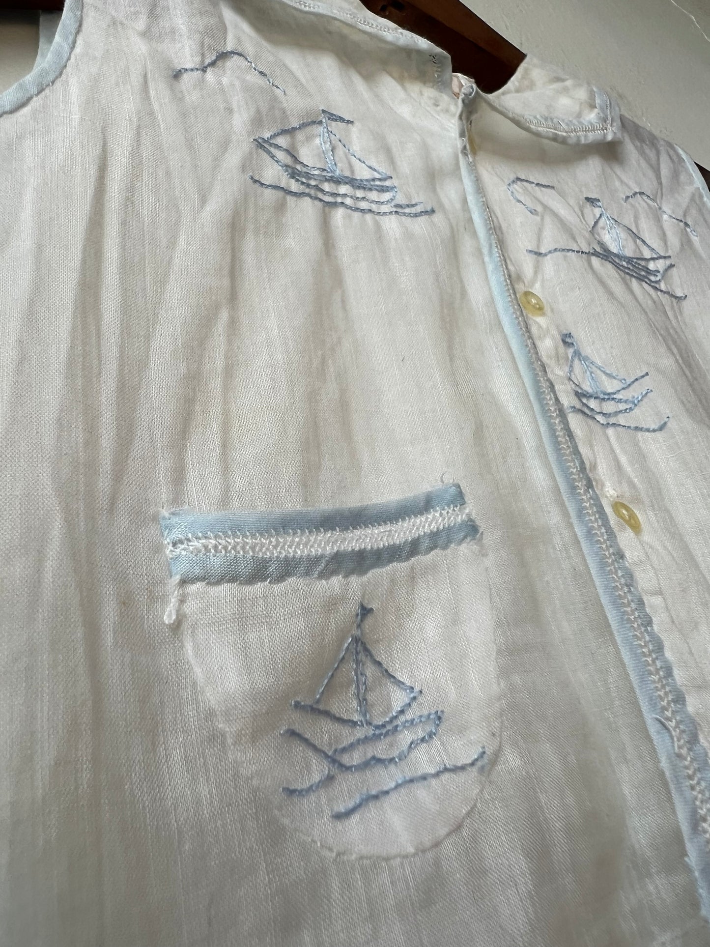 Vintage Delicate Embroidered Sailboat Infant top
