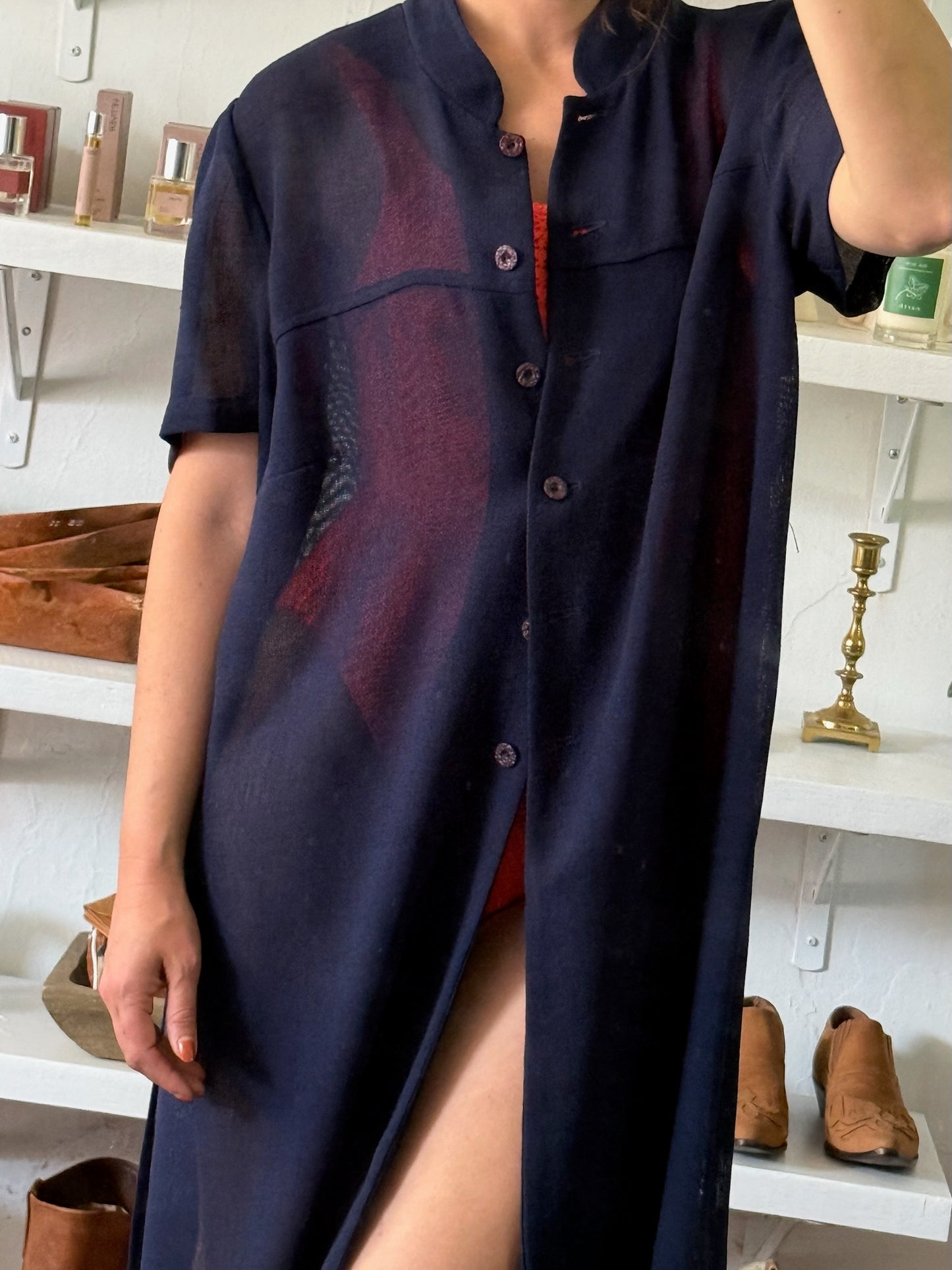Vintage Navy Mesh Overlay Dress