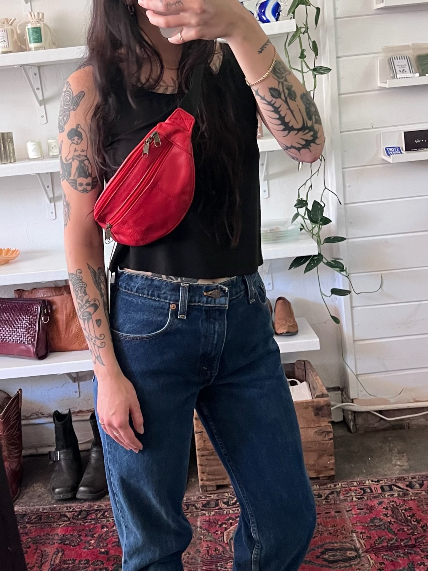 Vintage Ruby Leather Fanny Pack