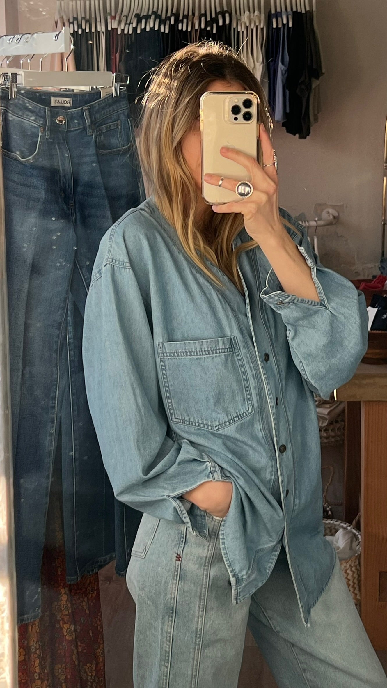 Vintage Cotton Denim Front -Closure Top