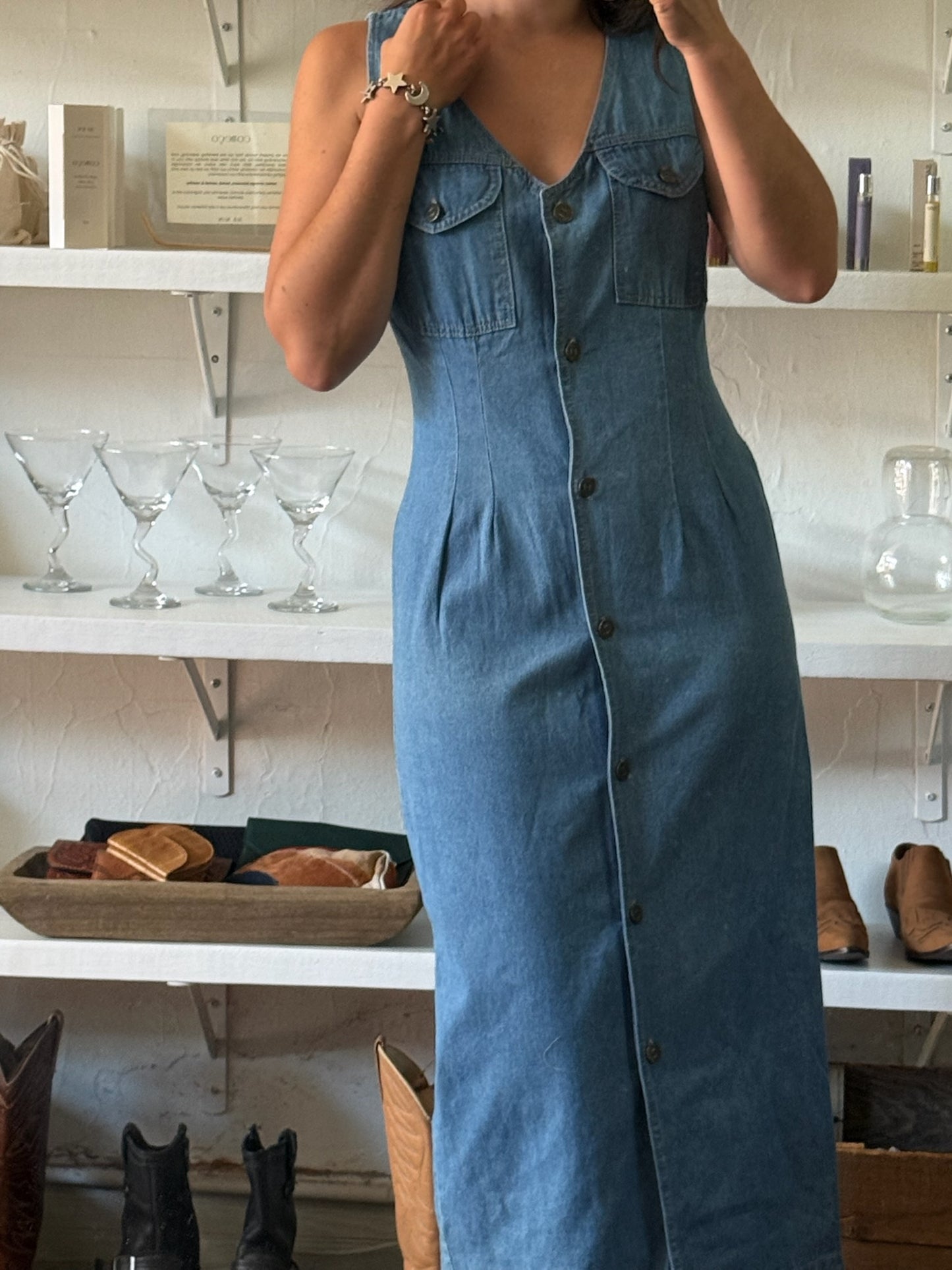 Vintage Denim Button-Down Dress