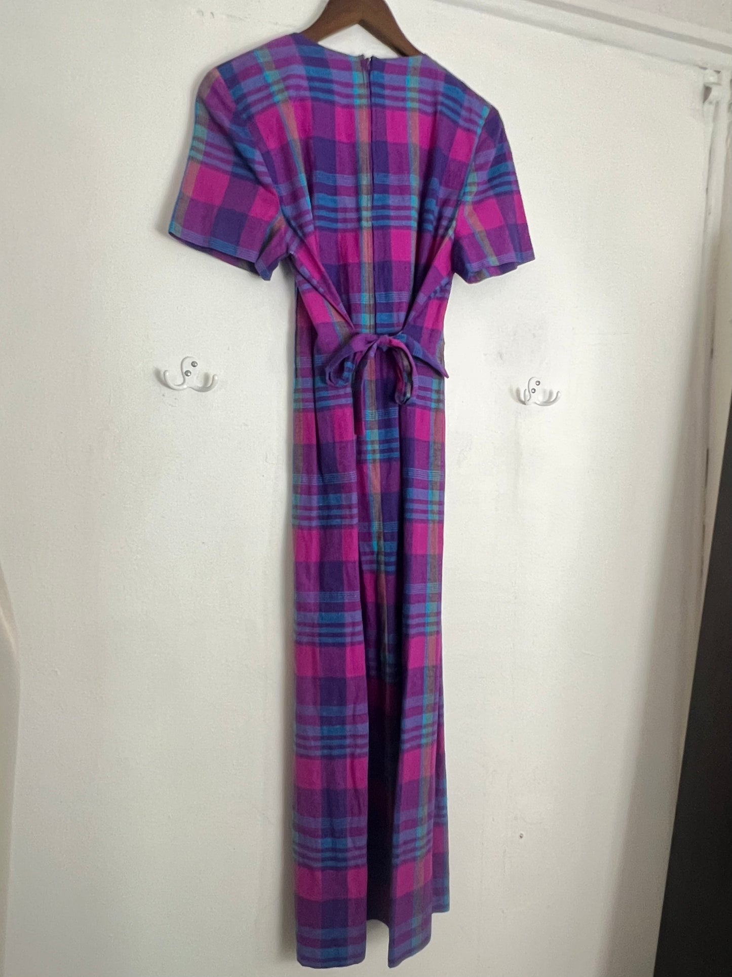 Vintage Plaid & Pleated Maxi Dress